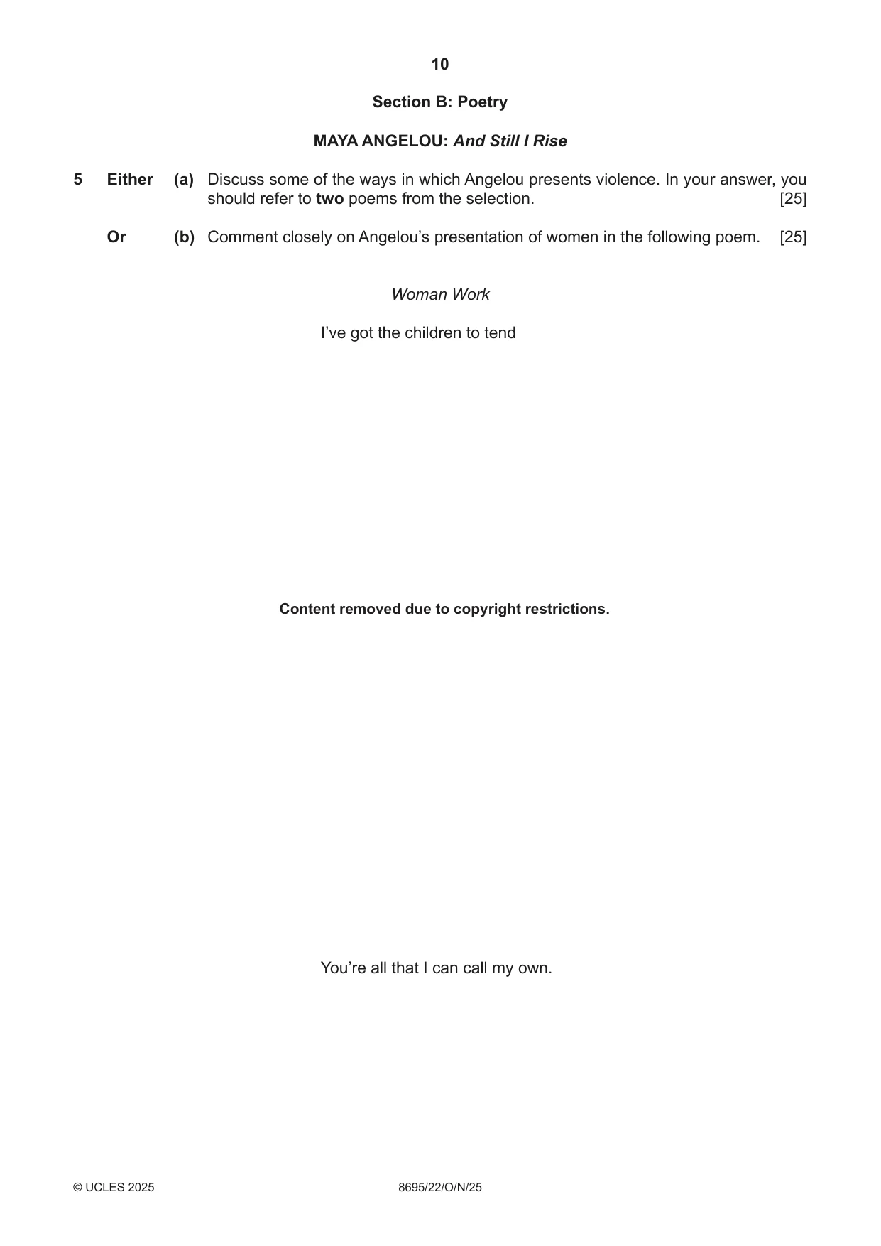 Cambridge A Level English - Language and Literature (AS Level only, from 2016) 8695 2025 Oct/Nov Paper 2 · Variant 2 question paper, page 10 of 20