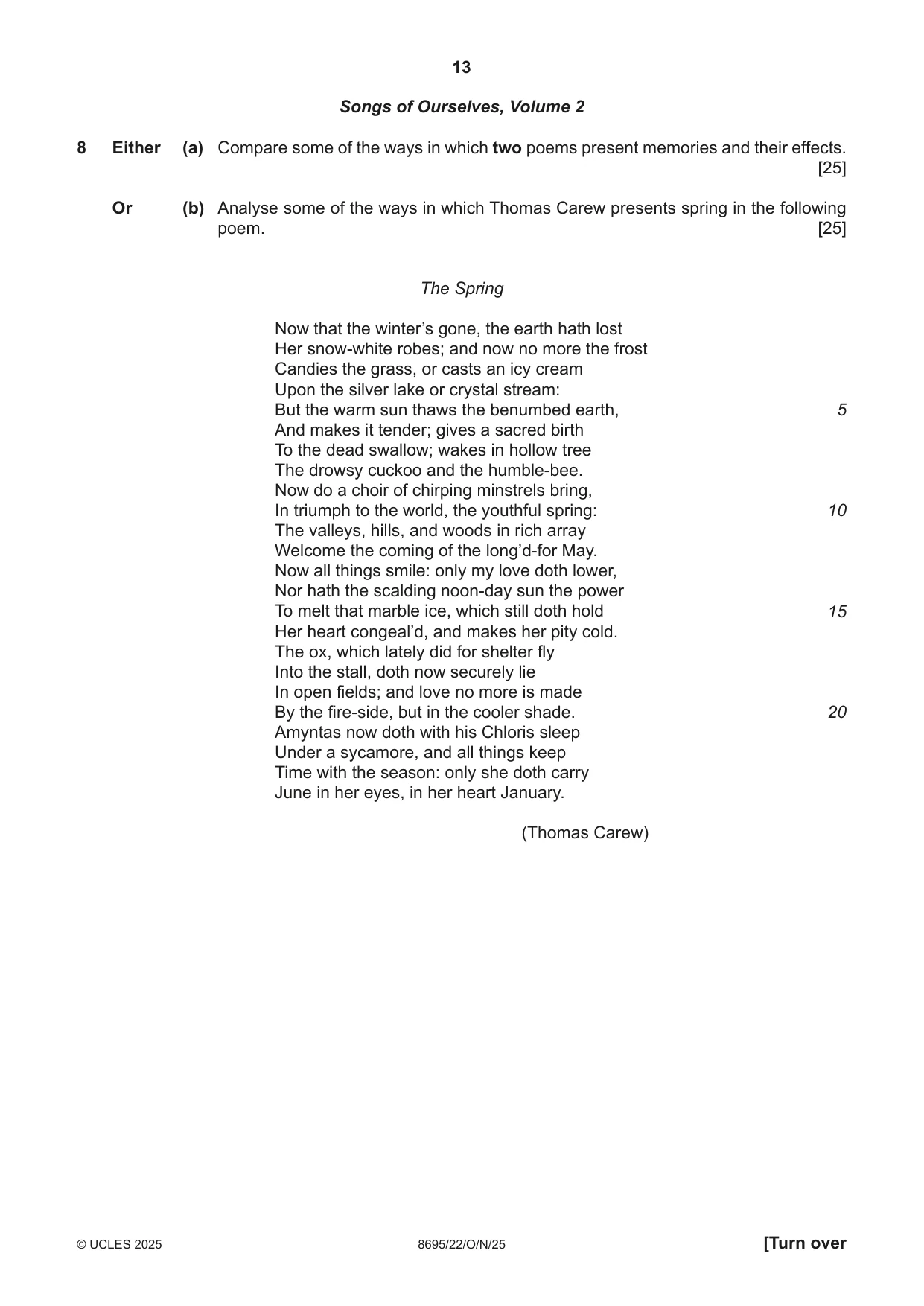 Cambridge A Level English - Language and Literature (AS Level only, from 2016) 8695 2025 Oct/Nov Paper 2 · Variant 2 question paper, page 13 of 20