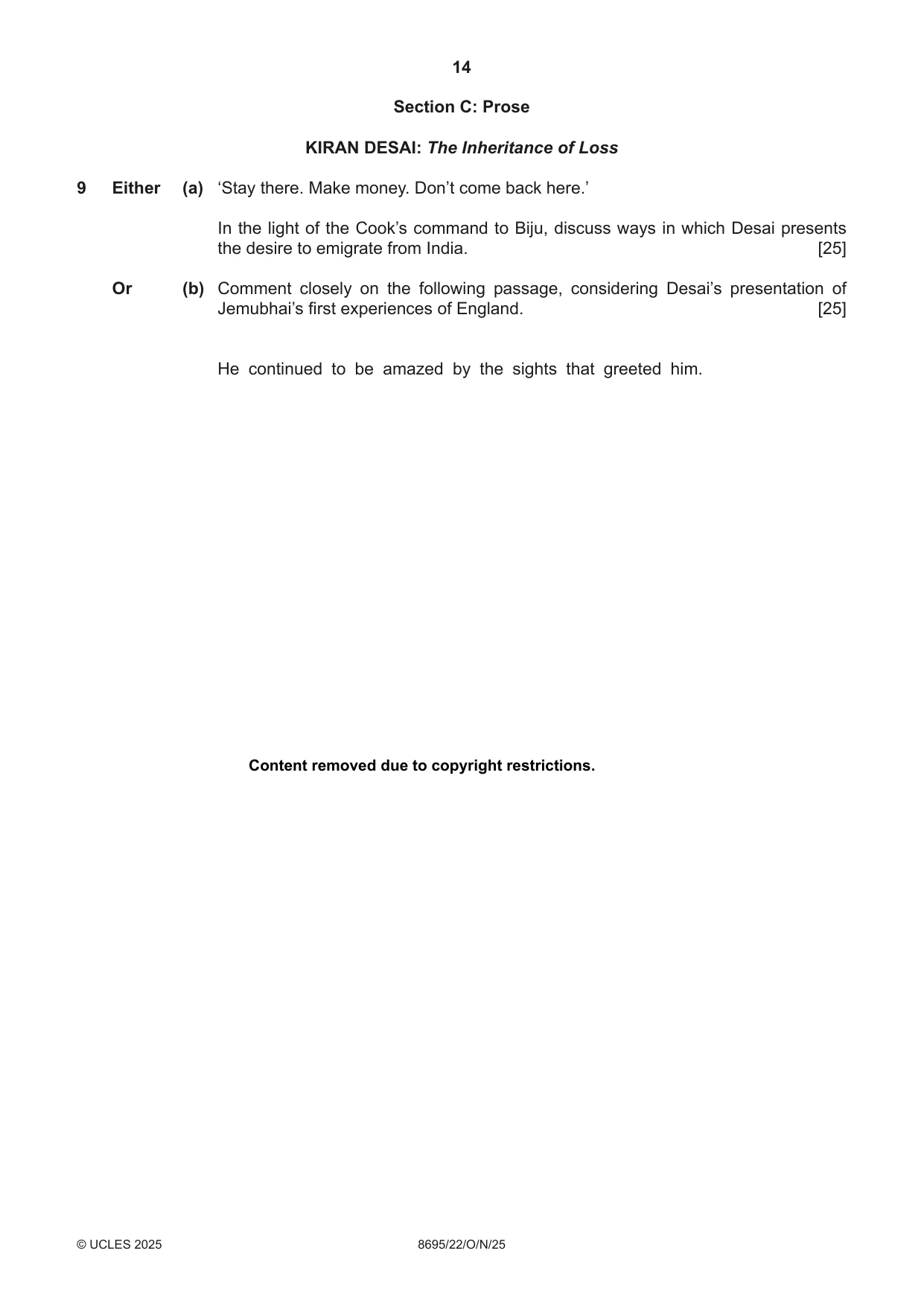 Cambridge A Level English - Language and Literature (AS Level only, from 2016) 8695 2025 Oct/Nov Paper 2 · Variant 2 question paper, page 14 of 20