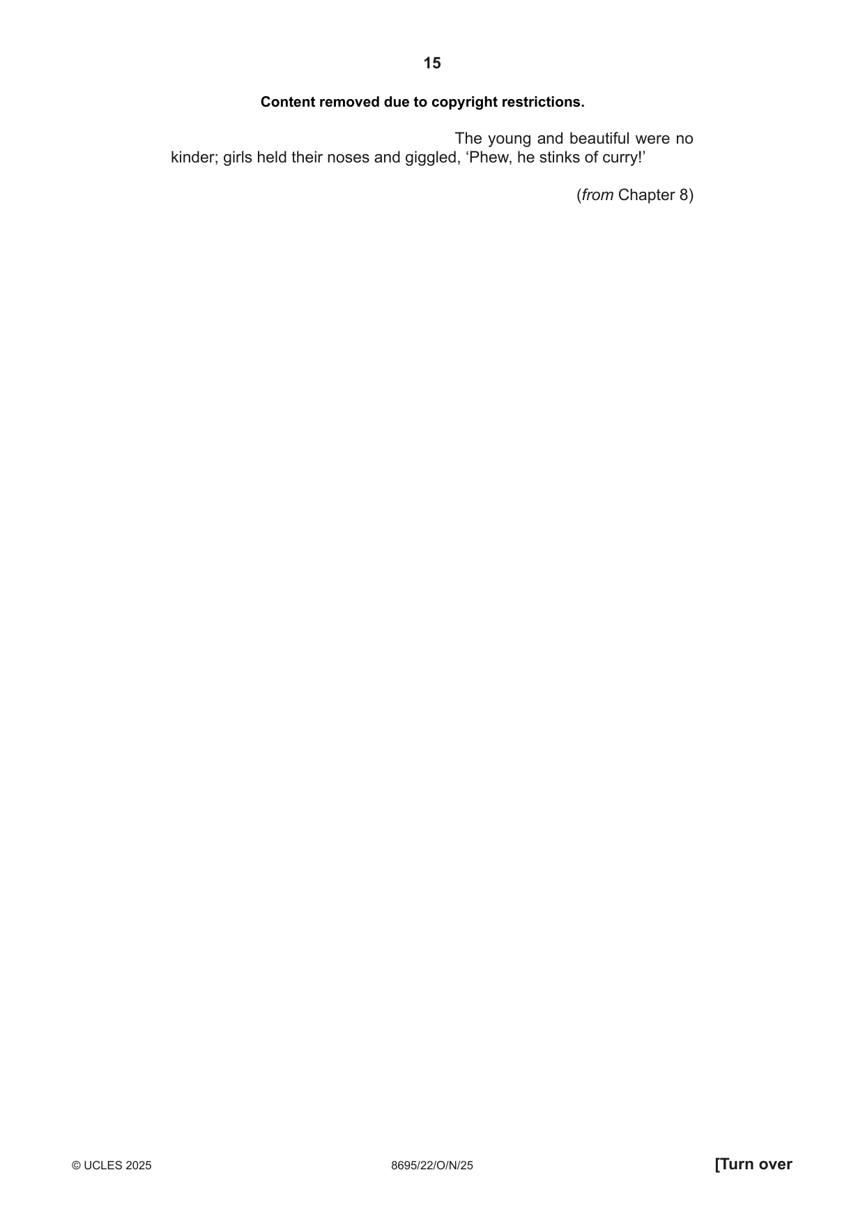 Cambridge A Level English - Language and Literature (AS Level only, from 2016) 8695 2025 Oct/Nov Paper 2 · Variant 2 question paper, page 15 of 20