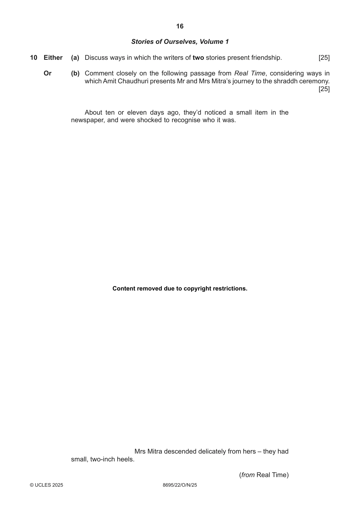 Cambridge A Level English - Language and Literature (AS Level only, from 2016) 8695 2025 Oct/Nov Paper 2 · Variant 2 question paper, page 16 of 20