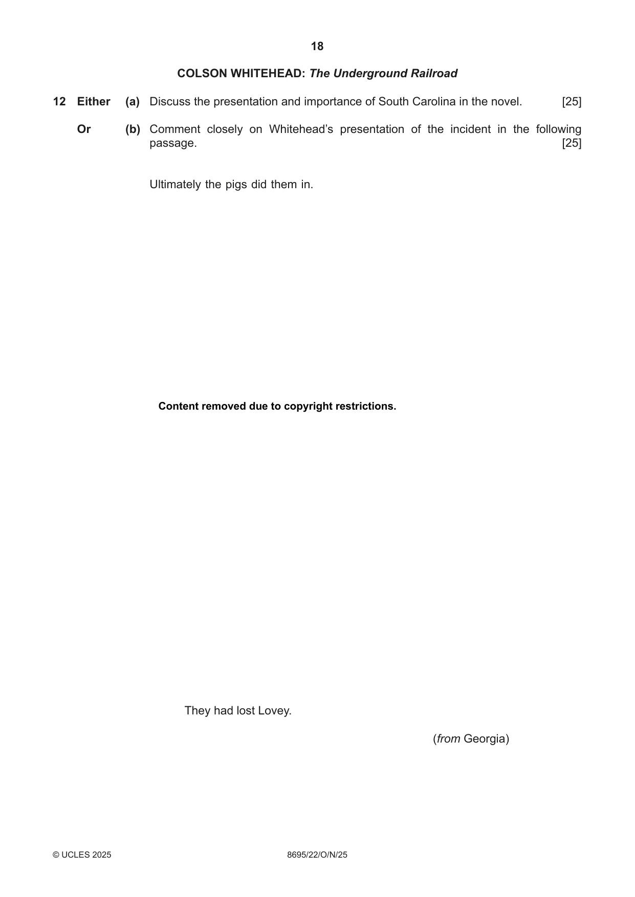 Cambridge A Level English - Language and Literature (AS Level only, from 2016) 8695 2025 Oct/Nov Paper 2 · Variant 2 question paper, page 18 of 20