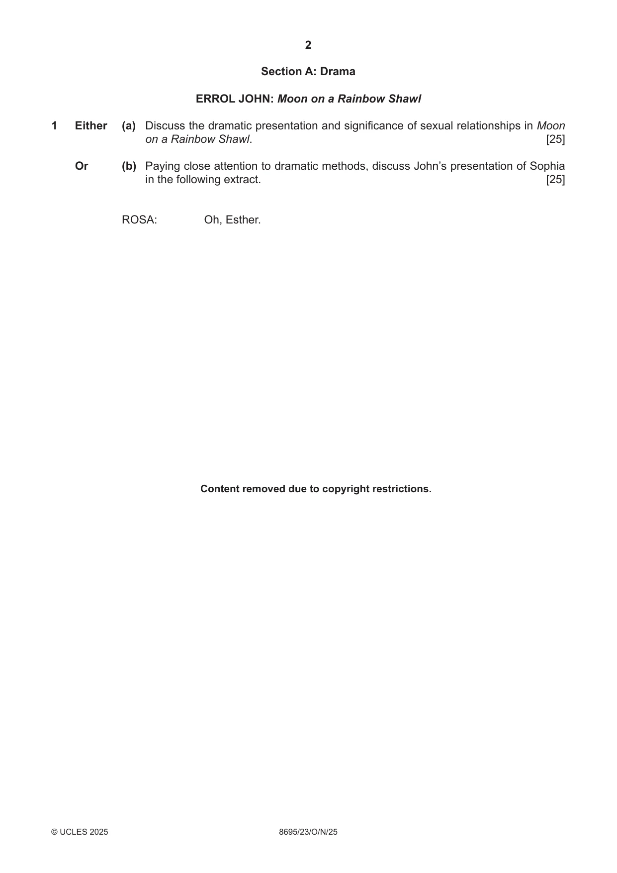Cambridge A Level English - Language and Literature (AS Level only, from 2016) 8695 2025 Oct/Nov Paper 2 · Variant 3 question paper, page 2 of 20