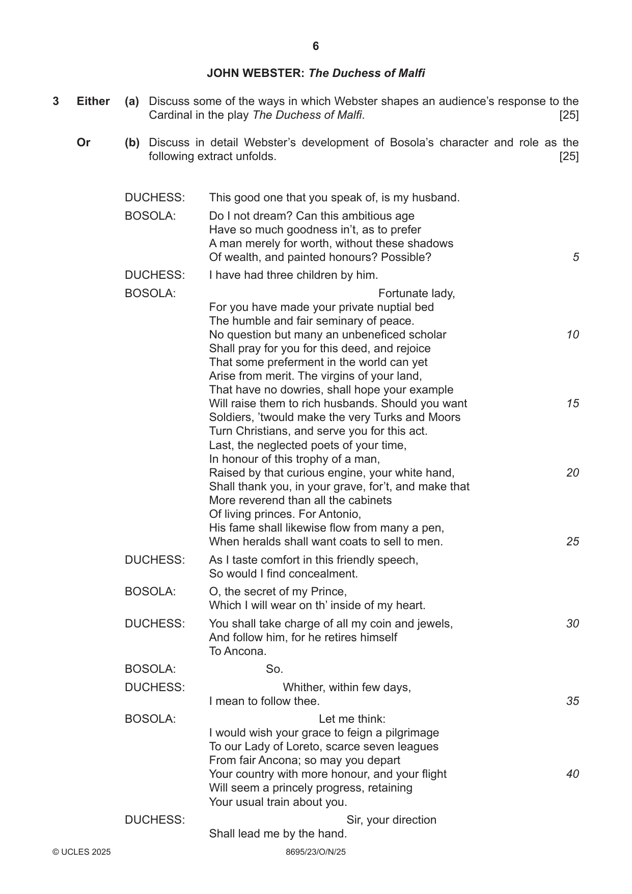 Cambridge A Level English - Language and Literature (AS Level only, from 2016) 8695 2025 Oct/Nov Paper 2 · Variant 3 question paper, page 6 of 20