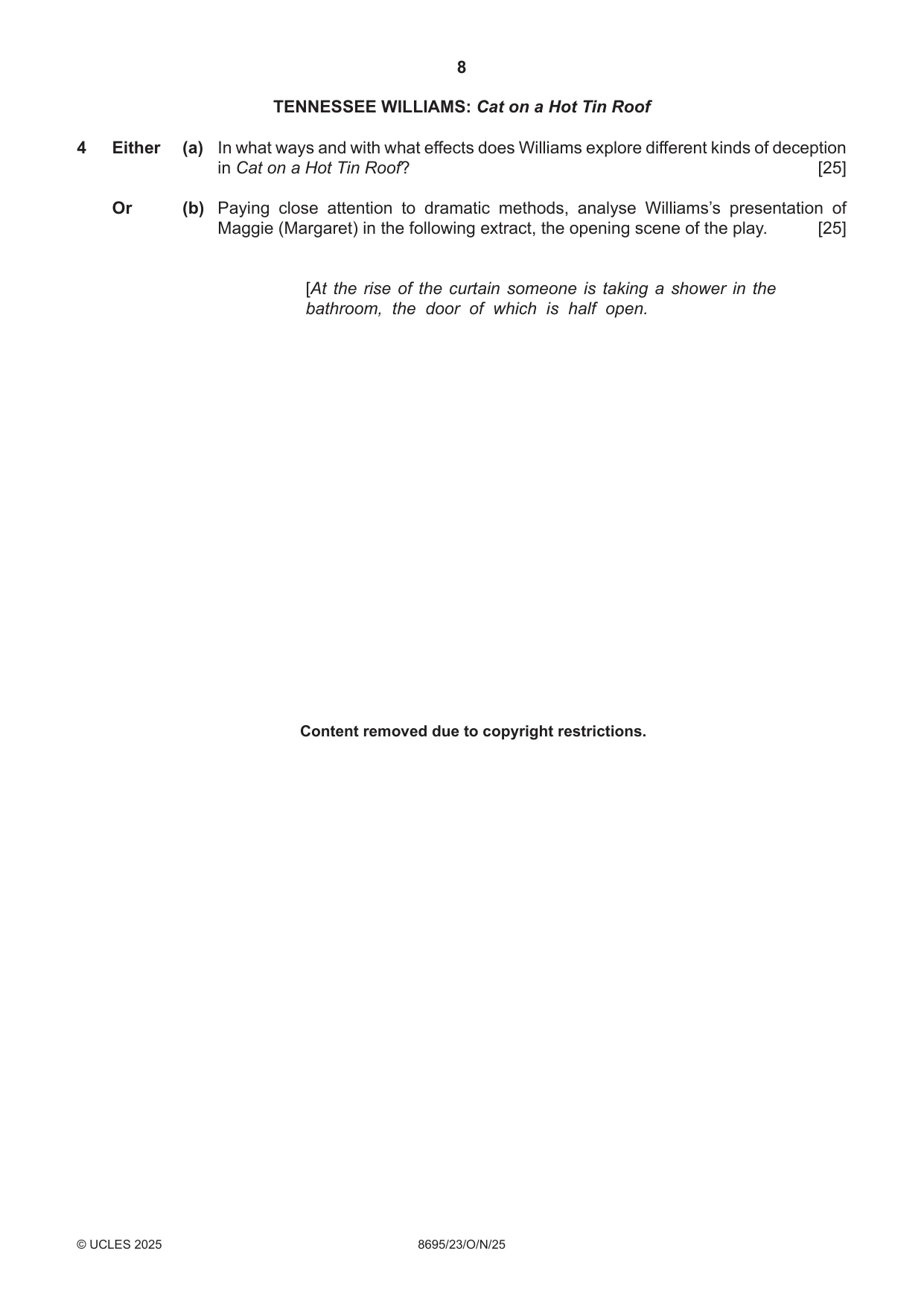 Cambridge A Level English - Language and Literature (AS Level only, from 2016) 8695 2025 Oct/Nov Paper 2 · Variant 3 question paper, page 8 of 20