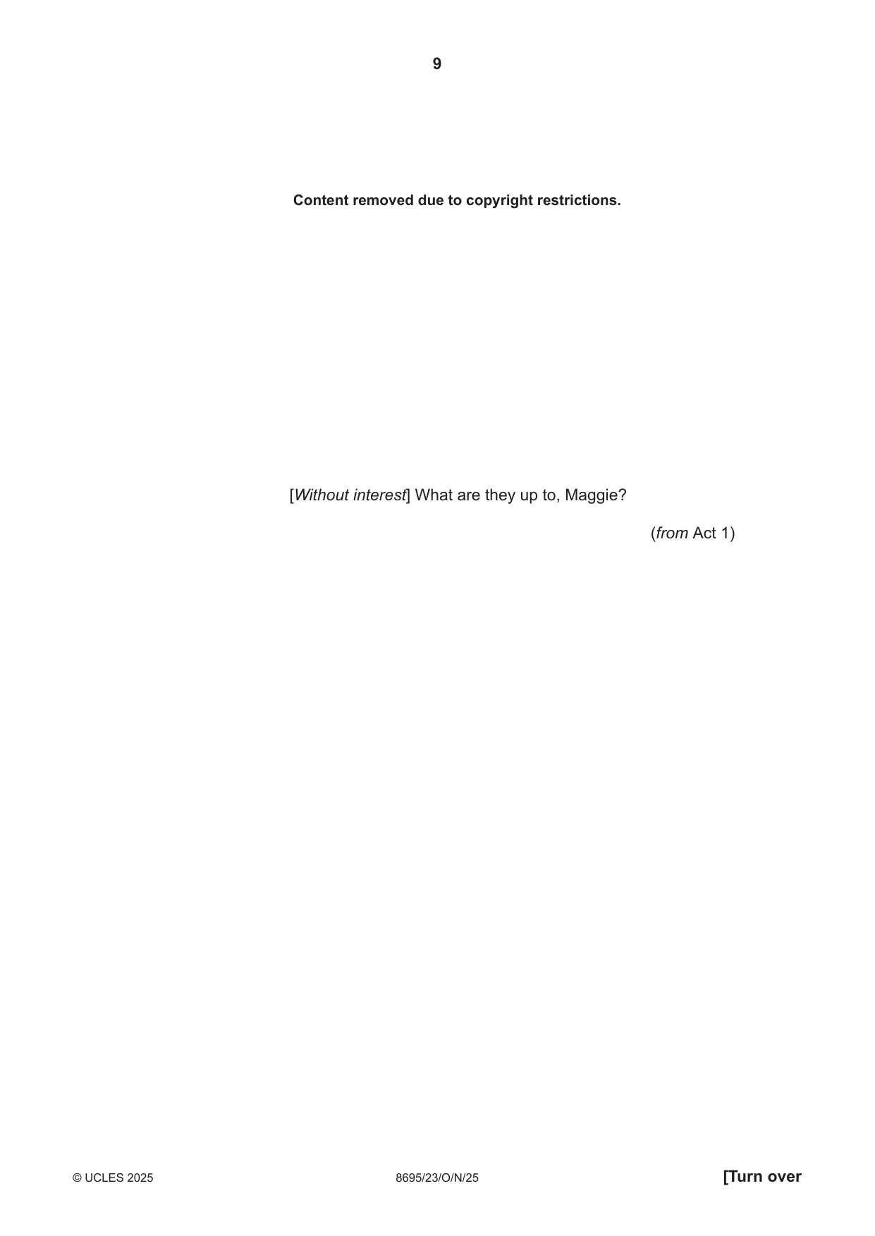Cambridge A Level English - Language and Literature (AS Level only, from 2016) 8695 2025 Oct/Nov Paper 2 · Variant 3 question paper, page 9 of 20