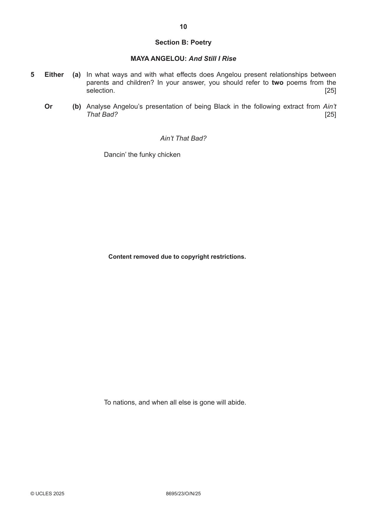 Cambridge A Level English - Language and Literature (AS Level only, from 2016) 8695 2025 Oct/Nov Paper 2 · Variant 3 question paper, page 10 of 20