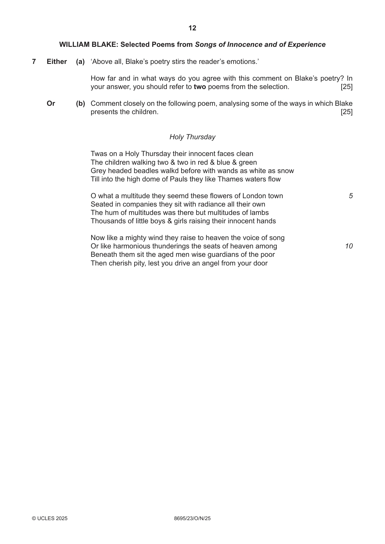 Cambridge A Level English - Language and Literature (AS Level only, from 2016) 8695 2025 Oct/Nov Paper 2 · Variant 3 question paper, page 12 of 20