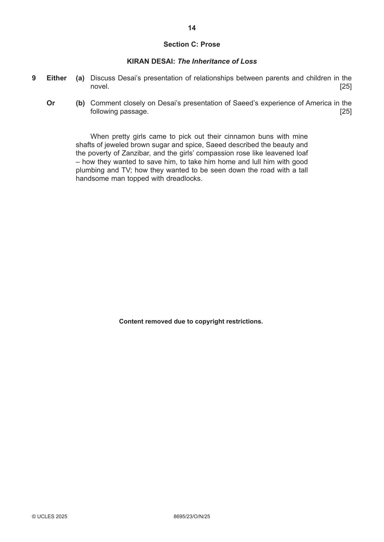 Cambridge A Level English - Language and Literature (AS Level only, from 2016) 8695 2025 Oct/Nov Paper 2 · Variant 3 question paper, page 14 of 20