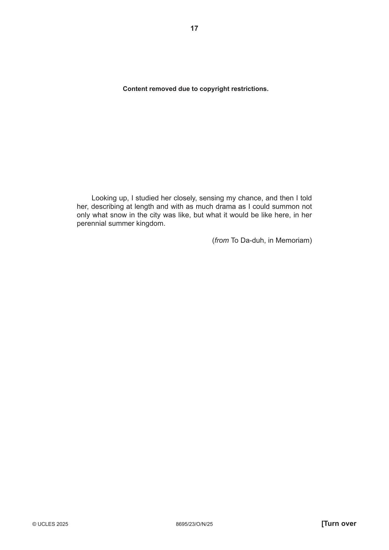 Cambridge A Level English - Language and Literature (AS Level only, from 2016) 8695 2025 Oct/Nov Paper 2 · Variant 3 question paper, page 17 of 20