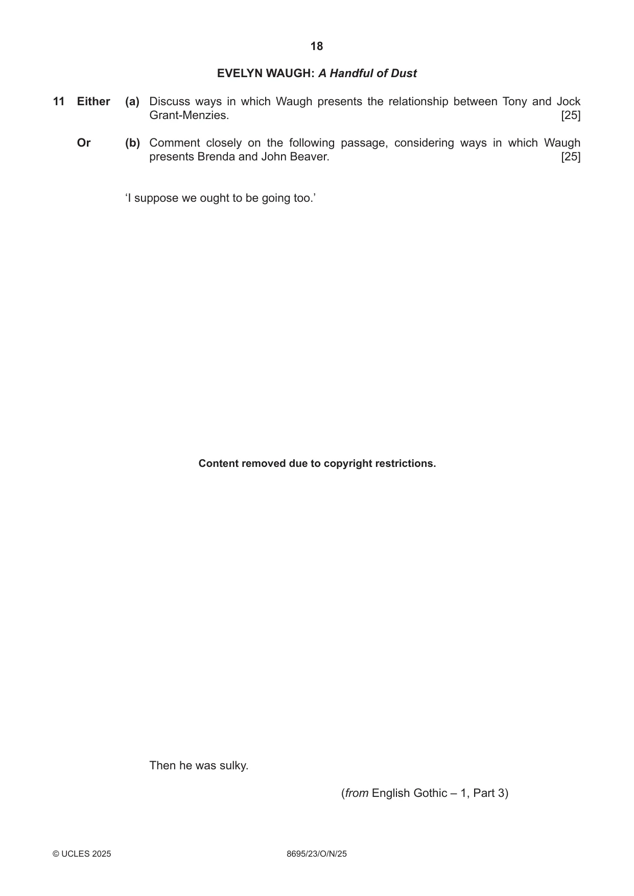 Cambridge A Level English - Language and Literature (AS Level only, from 2016) 8695 2025 Oct/Nov Paper 2 · Variant 3 question paper, page 18 of 20