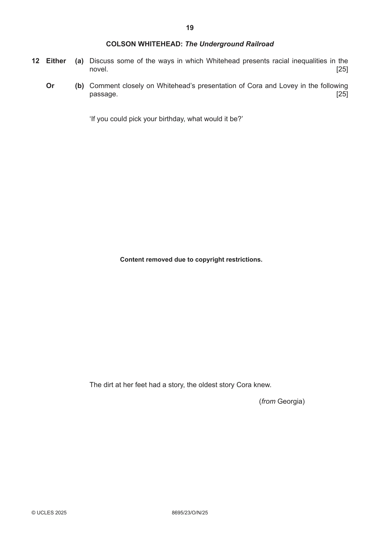 Cambridge A Level English - Language and Literature (AS Level only, from 2016) 8695 2025 Oct/Nov Paper 2 · Variant 3 question paper, page 19 of 20