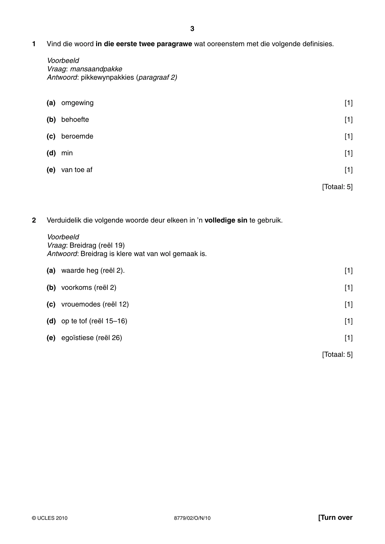 Cambridge A Level Afrikaans - First Language (AS Level only) 8779 2010 Oct/Nov Paper 2 · Variant 1 question paper, page 3 of 8