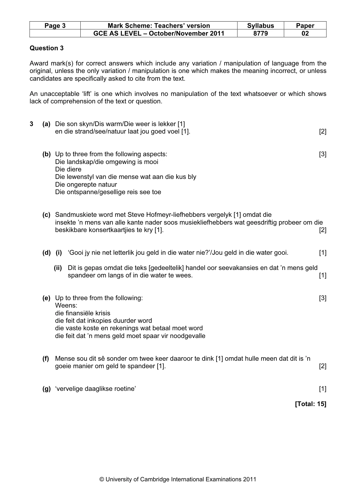 Mark scheme, page 3 of 8