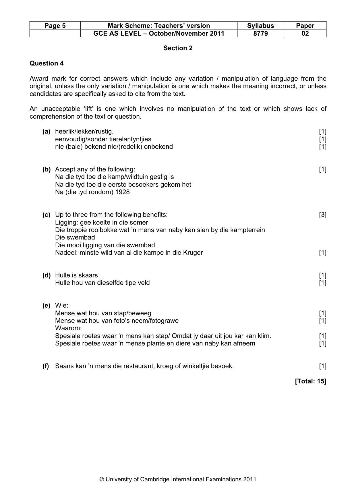 Mark scheme, page 5 of 8