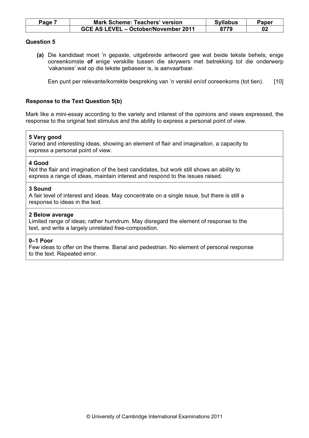 Mark scheme, page 7 of 8