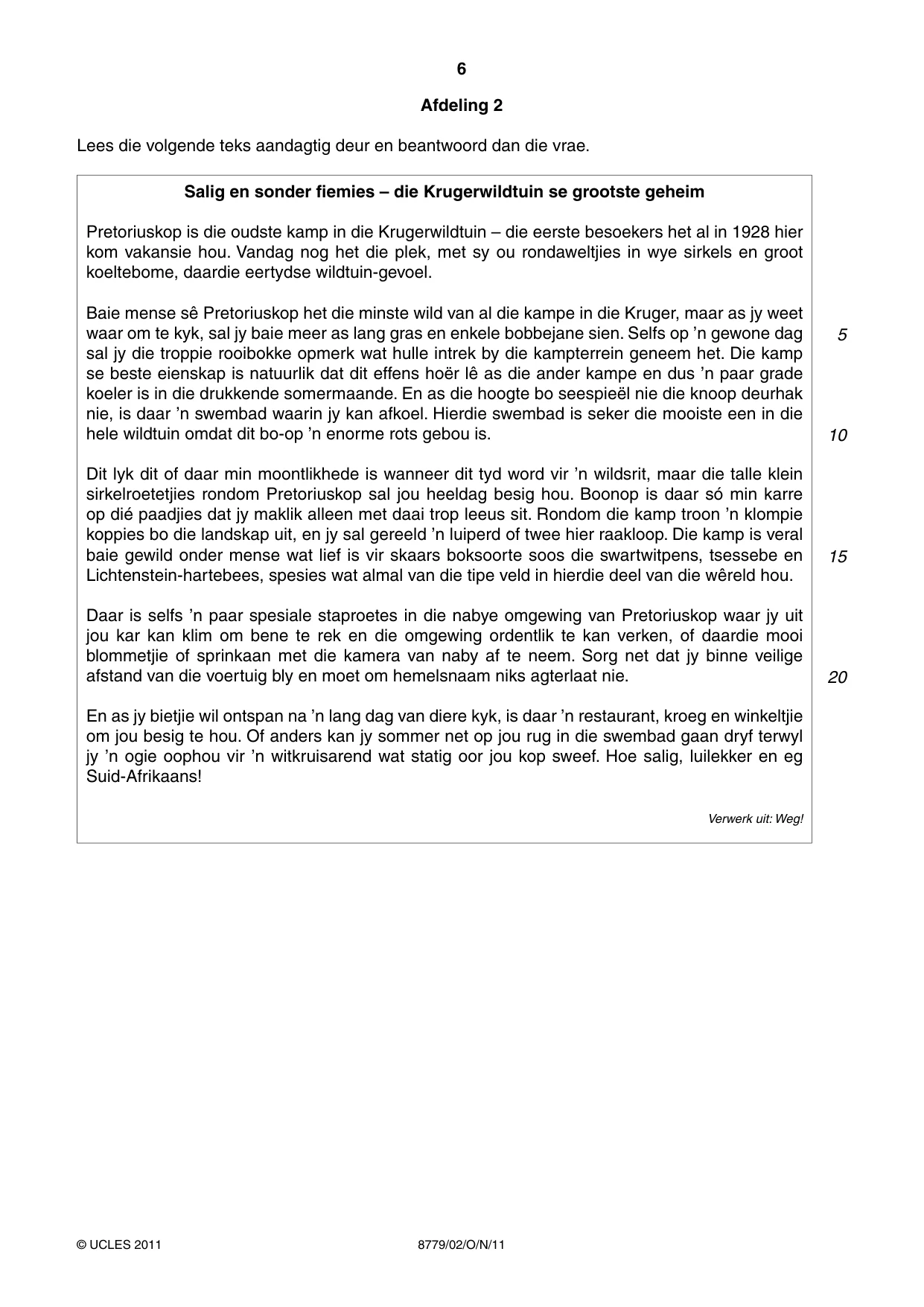 Cambridge A Level Afrikaans - First Language (AS Level only) 8779 2011 Oct/Nov Paper 2 · Variant 1 question paper, page 6 of 8