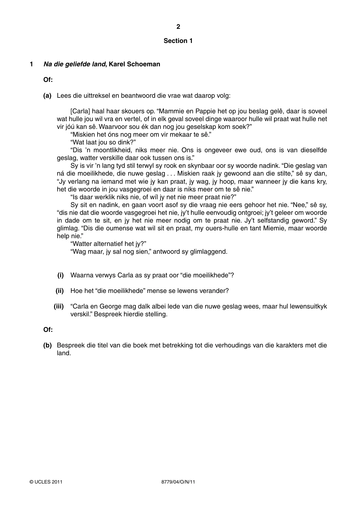 Cambridge A Level Afrikaans - First Language (AS Level only) 8779 2011 Oct/Nov Paper 4 · Variant 1 question paper, page 2 of 8