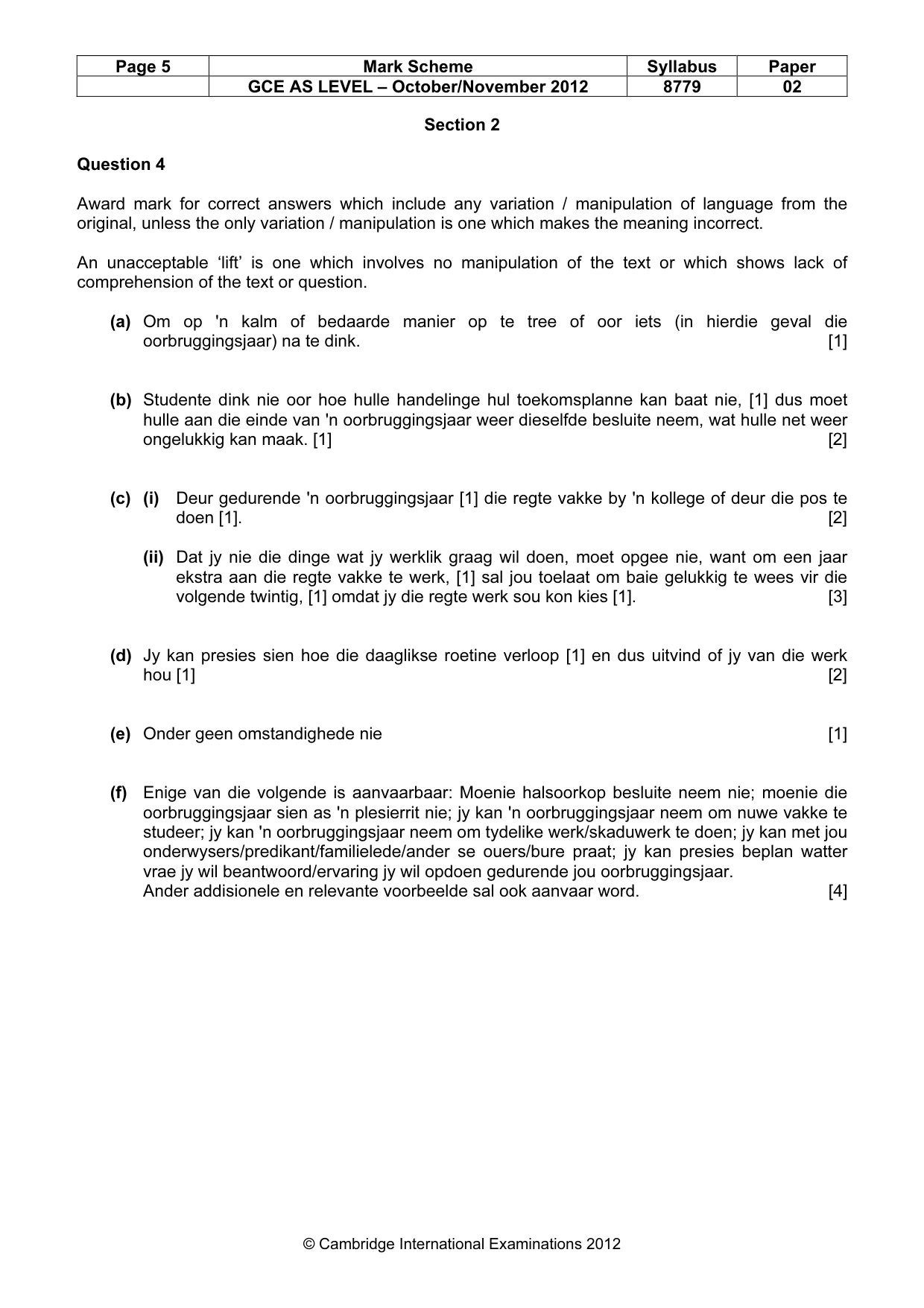 Mark scheme, page 5 of 7