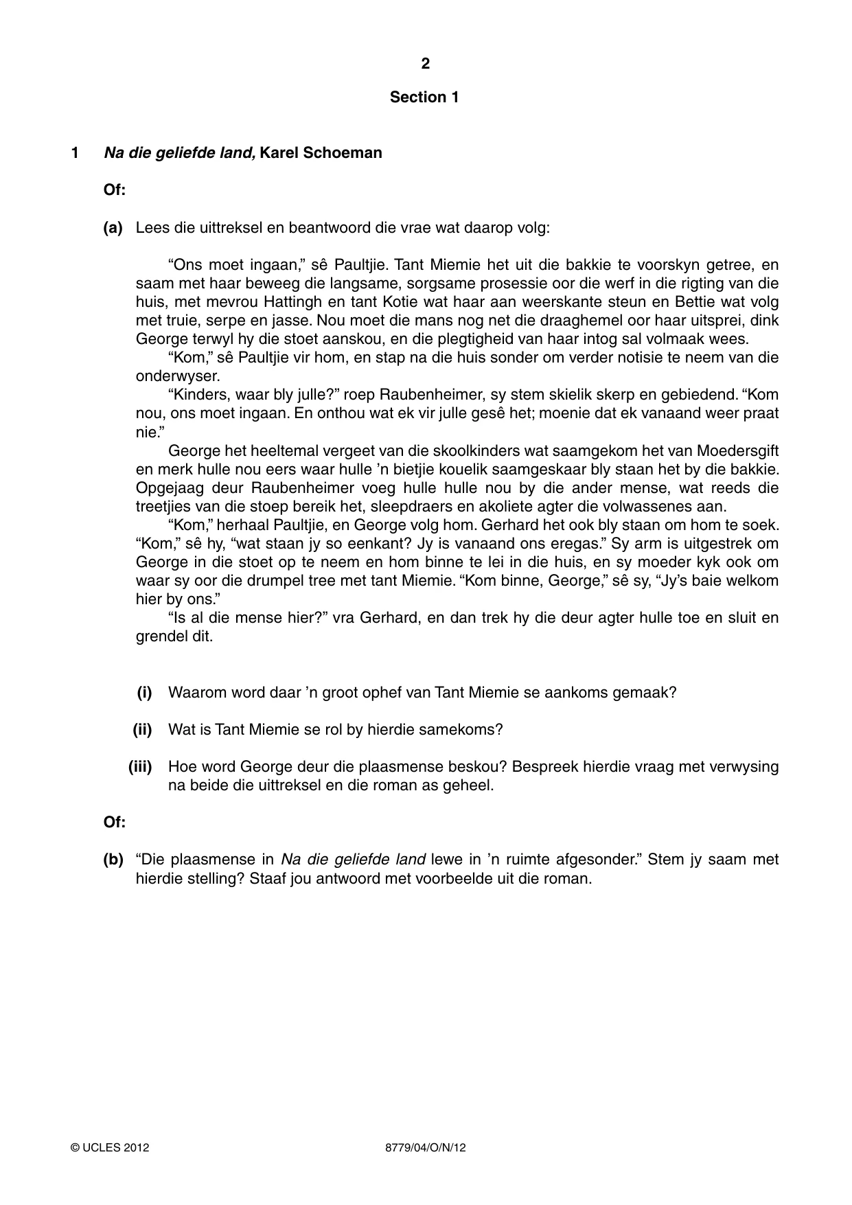 Cambridge A Level Afrikaans - First Language (AS Level only) 8779 2012 Oct/Nov Paper 4 · Variant 1 question paper, page 2 of 8