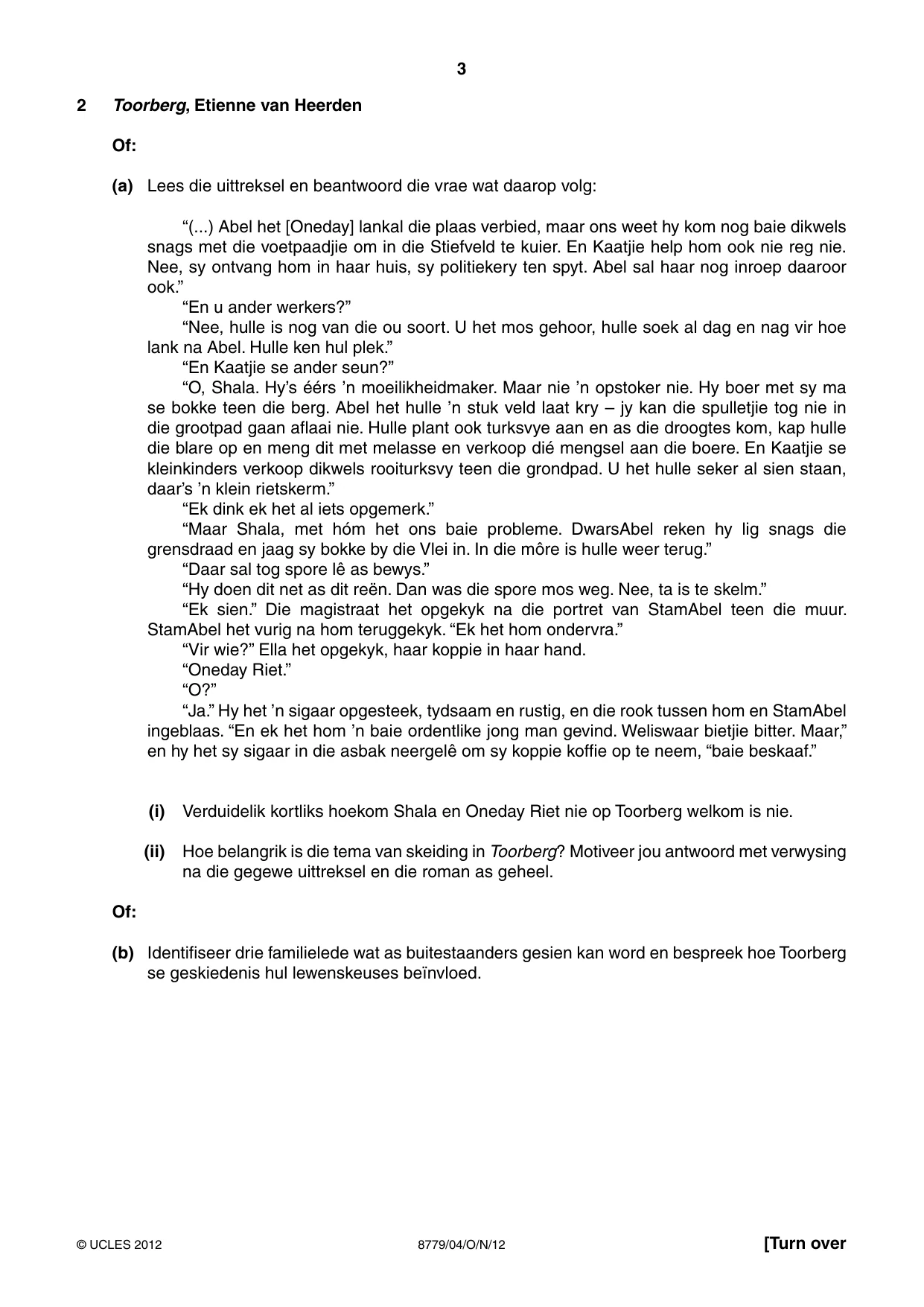 Cambridge A Level Afrikaans - First Language (AS Level only) 8779 2012 Oct/Nov Paper 4 · Variant 1 question paper, page 3 of 8
