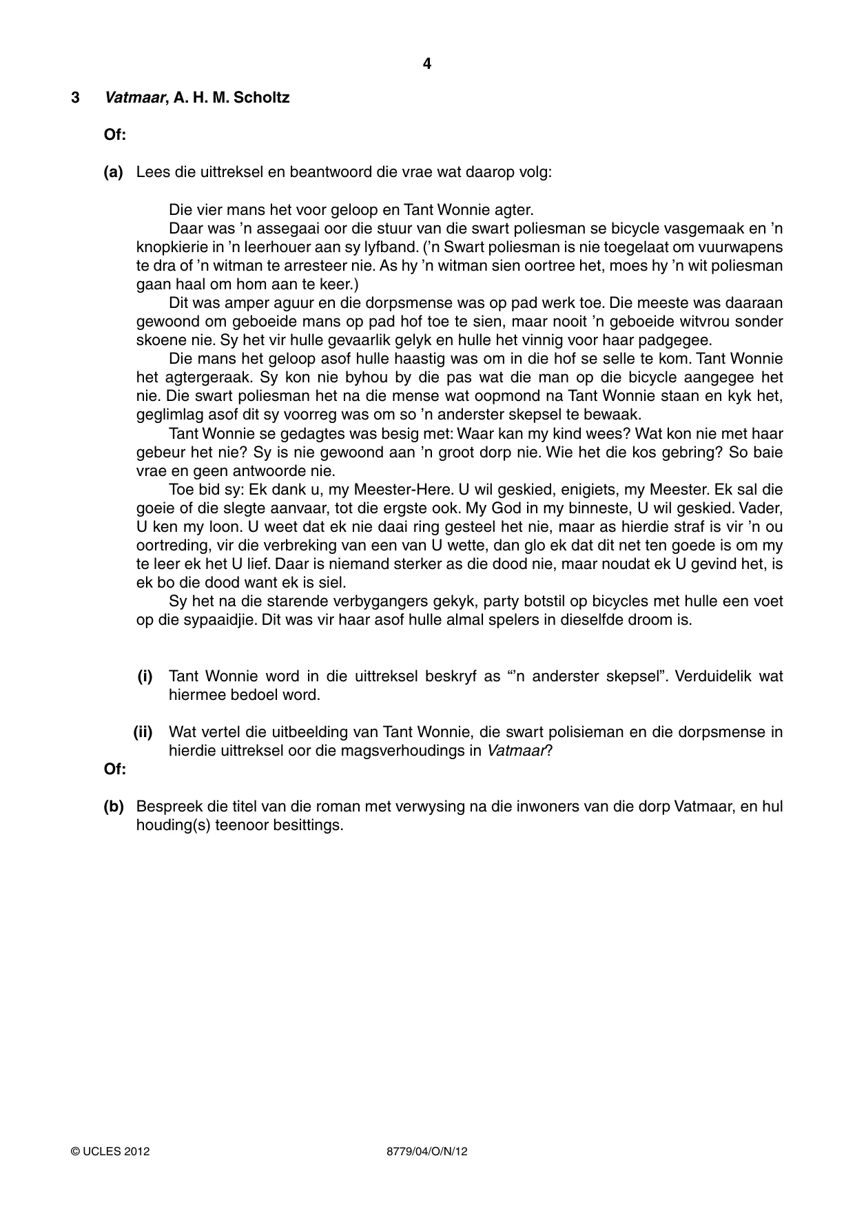 Cambridge A Level Afrikaans - First Language (AS Level only) 8779 2012 Oct/Nov Paper 4 · Variant 1 question paper, page 4 of 8
