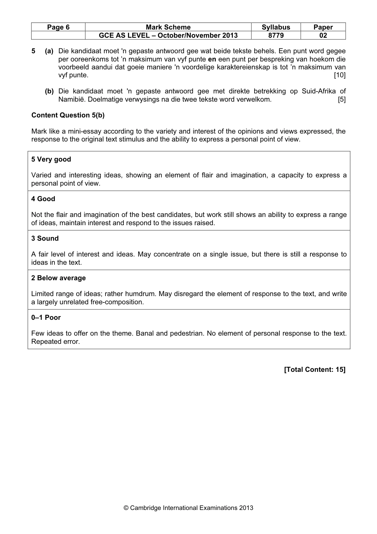 Mark scheme, page 6 of 7