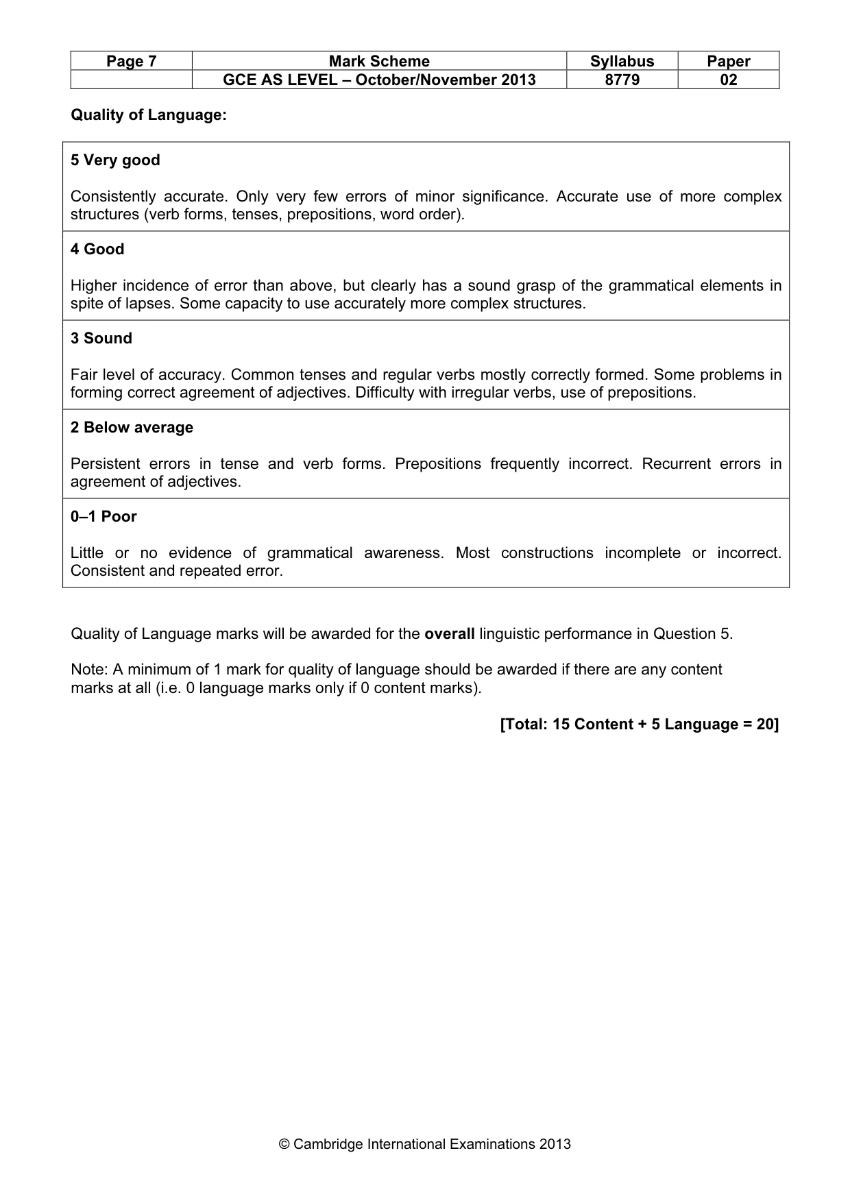 Mark scheme, page 7 of 7