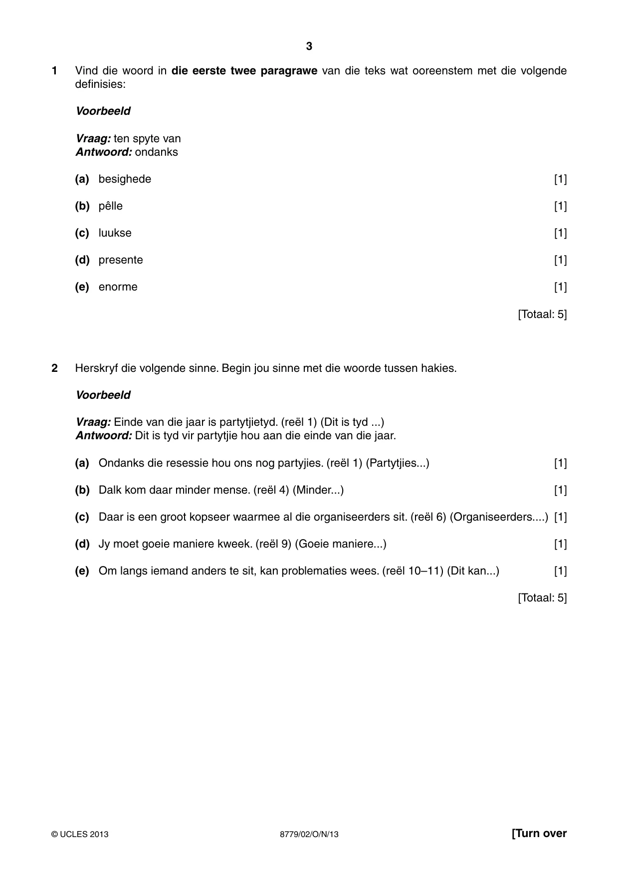 Cambridge A Level Afrikaans - First Language (AS Level only) 8779 2013 Oct/Nov Paper 2 · Variant 1 question paper, page 3 of 8