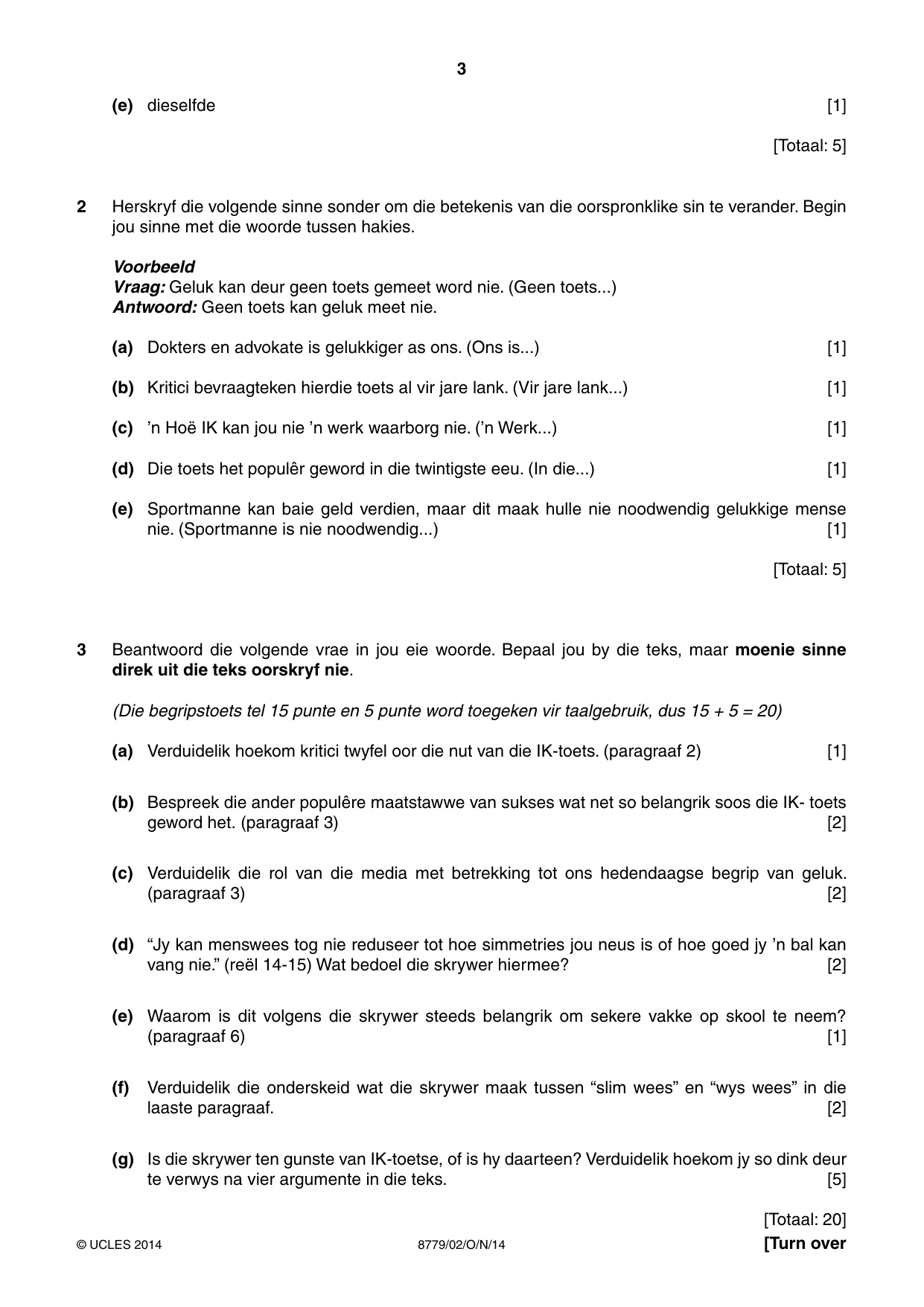 Cambridge A Level Afrikaans - First Language (AS Level only) 8779 2014 Oct/Nov Paper 2 · Variant 1 question paper, page 3 of 8