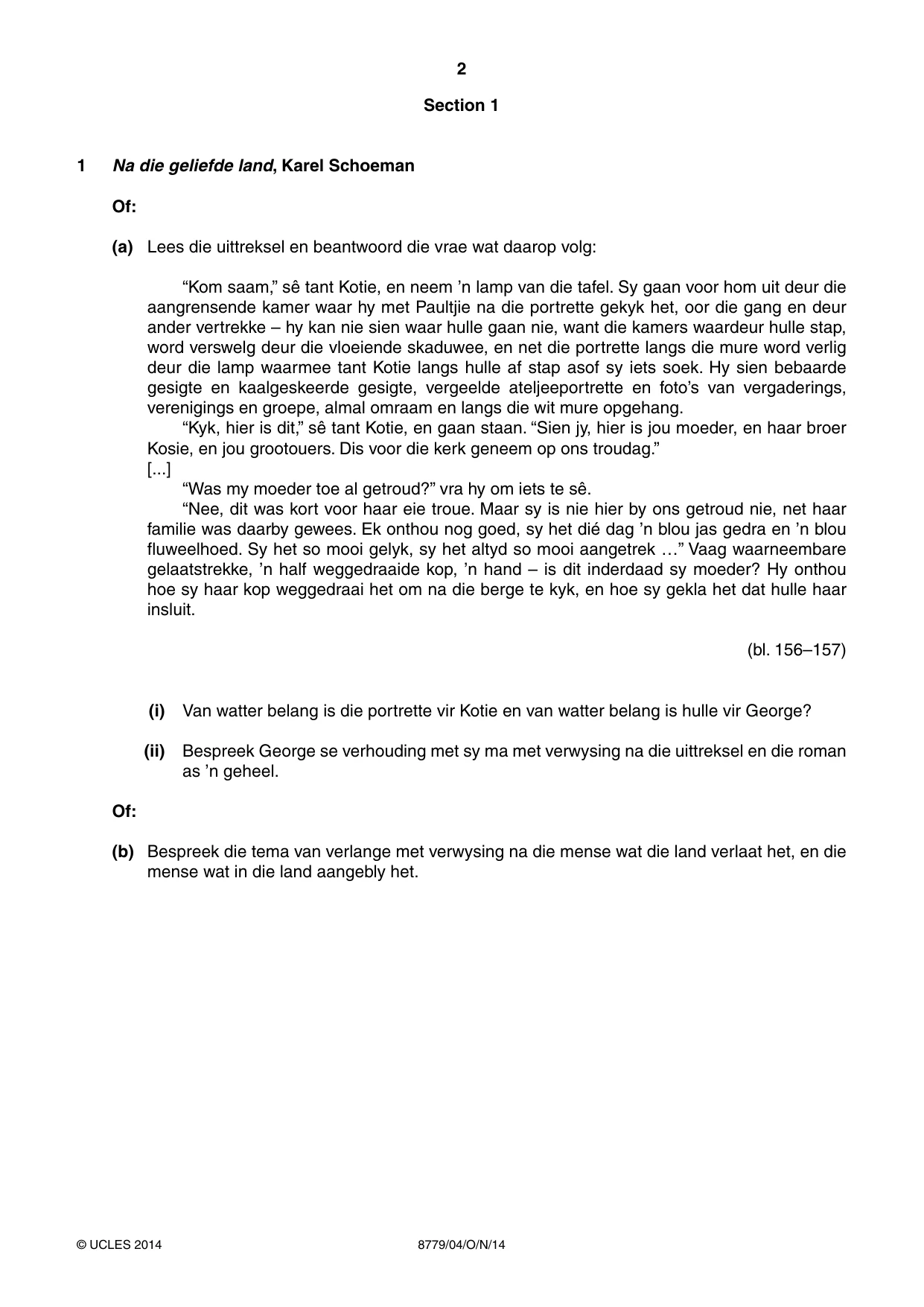 Cambridge A Level Afrikaans - First Language (AS Level only) 8779 2014 Oct/Nov Paper 4 · Variant 1 question paper, page 2 of 8
