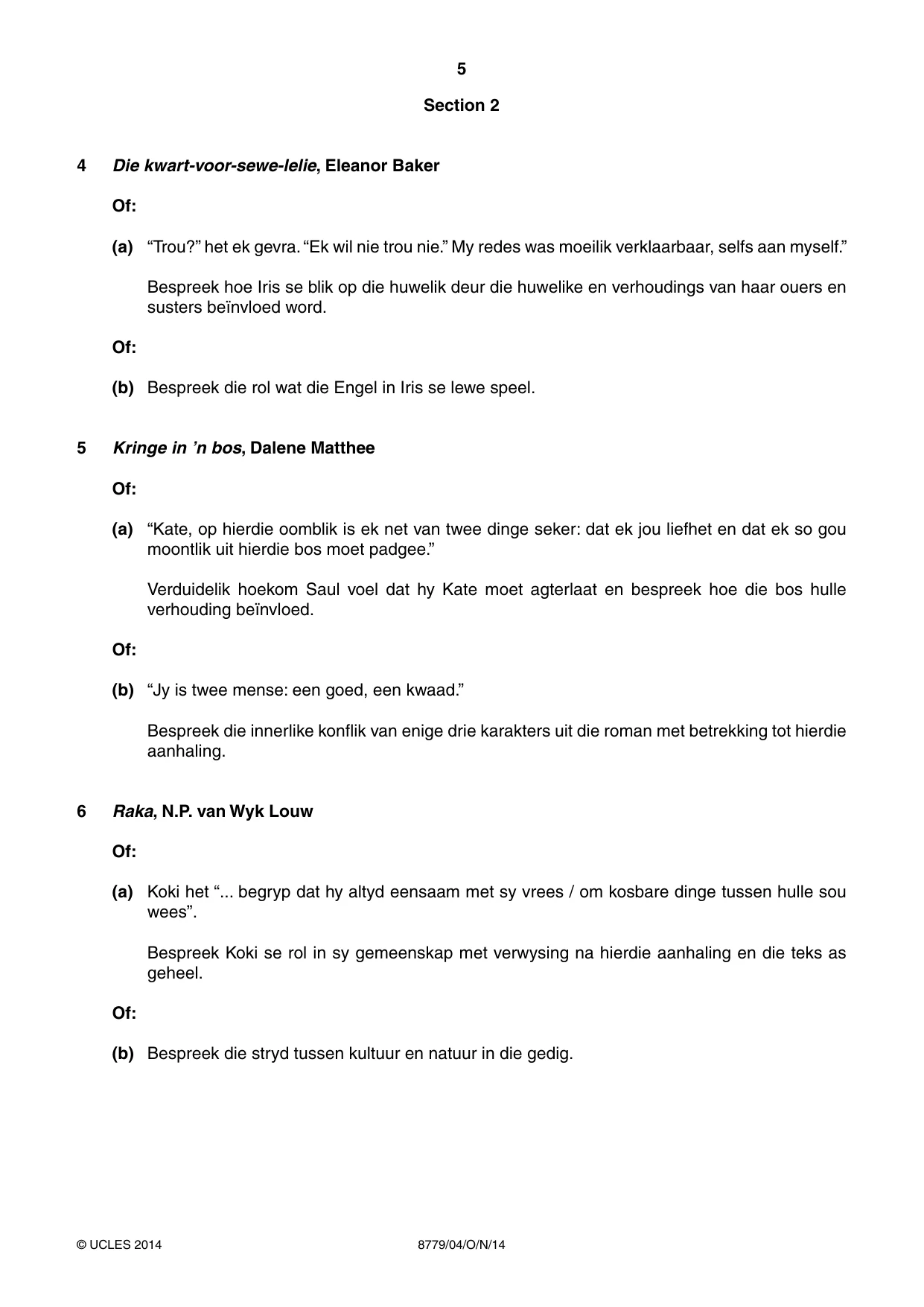 Cambridge A Level Afrikaans - First Language (AS Level only) 8779 2014 Oct/Nov Paper 4 · Variant 1 question paper, page 5 of 8