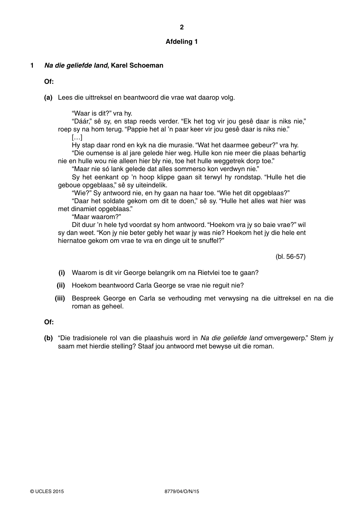 Cambridge A Level Afrikaans - First Language (AS Level only) 8779 2015 Oct/Nov Paper 4 · Variant 1 question paper, page 2 of 8