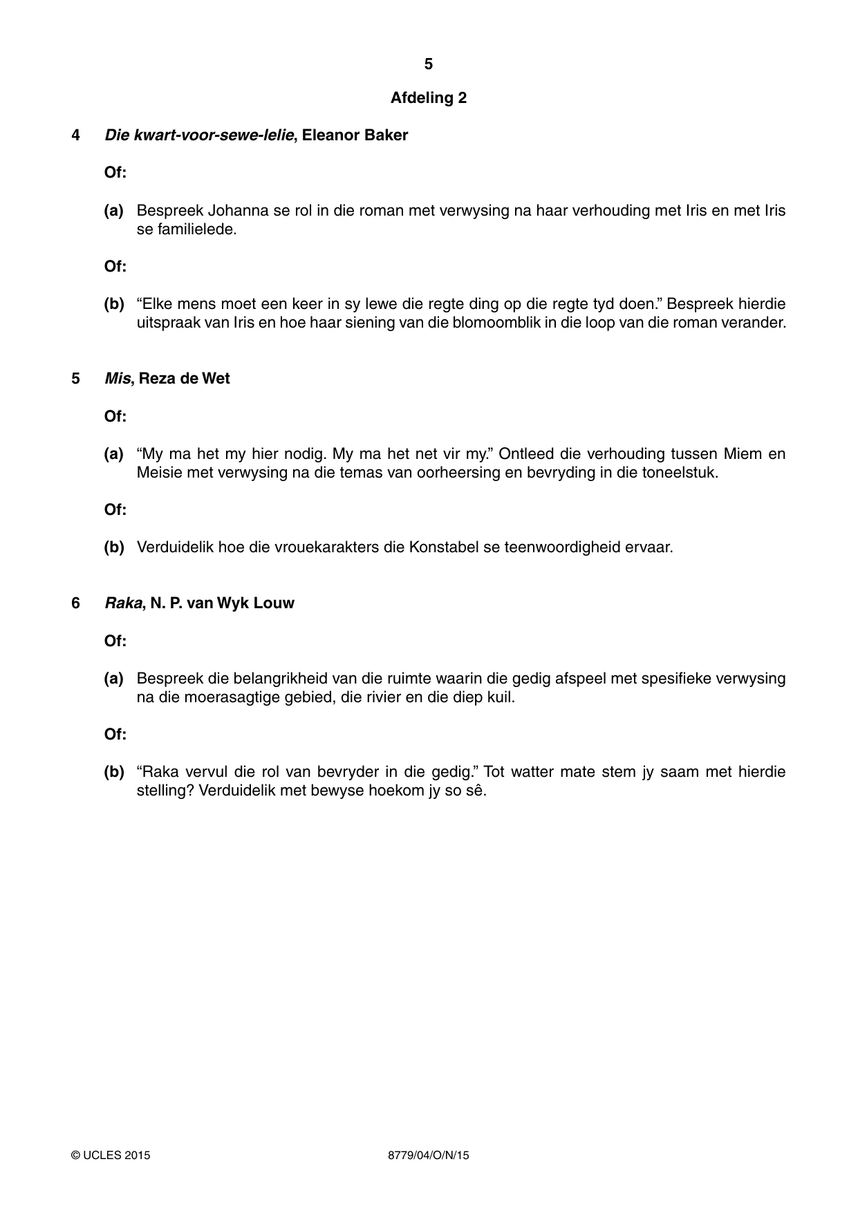Cambridge A Level Afrikaans - First Language (AS Level only) 8779 2015 Oct/Nov Paper 4 · Variant 1 question paper, page 5 of 8