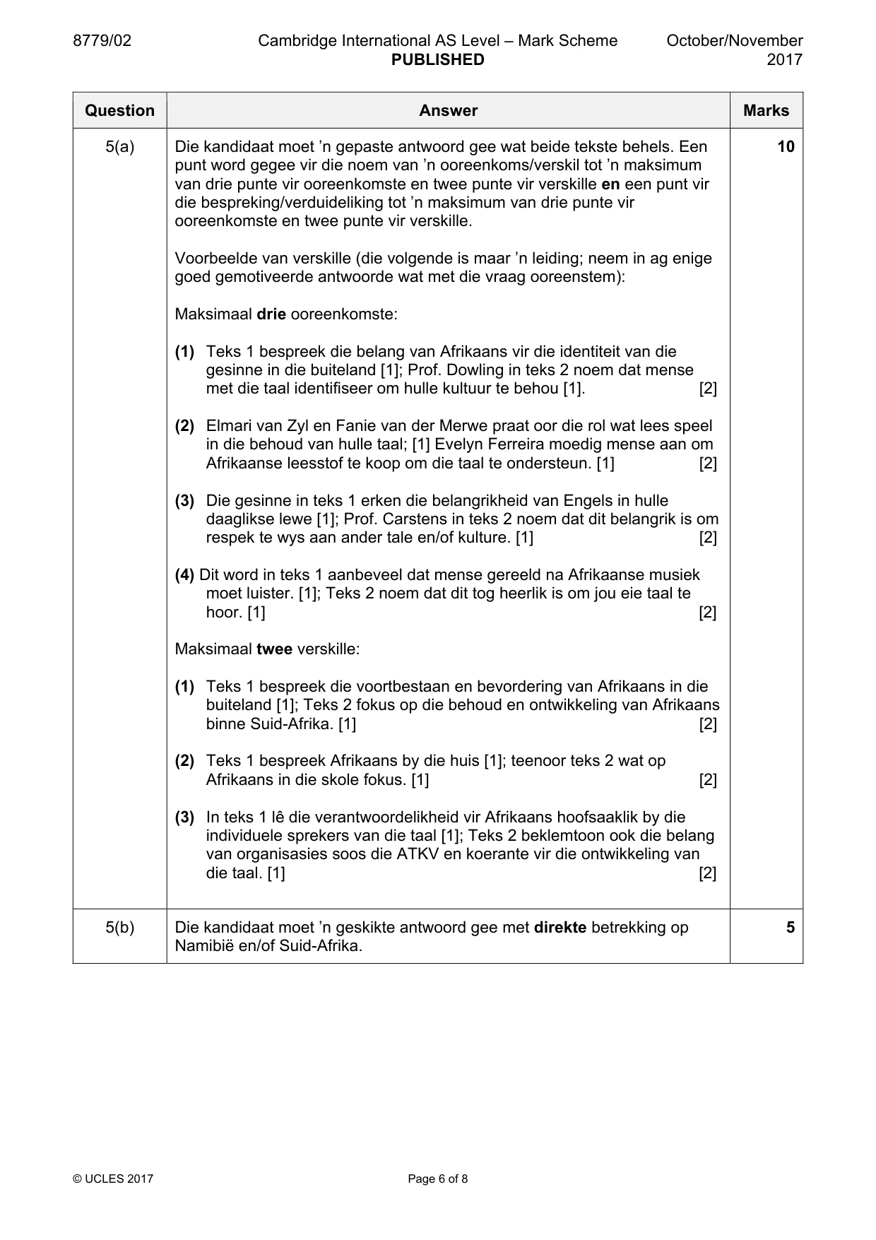Mark scheme, page 6 of 8
