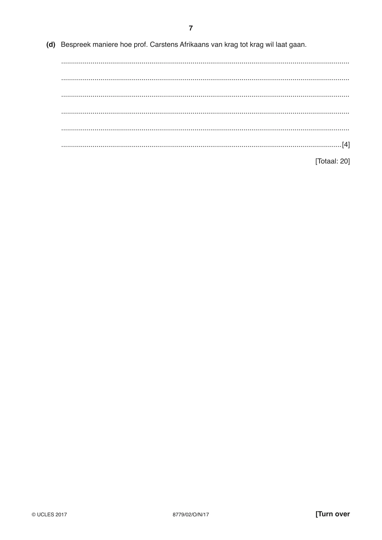 Cambridge A Level Afrikaans - First Language (AS Level only) 8779 2017 Oct/Nov Paper 2 · Variant 1 question paper, page 7 of 12