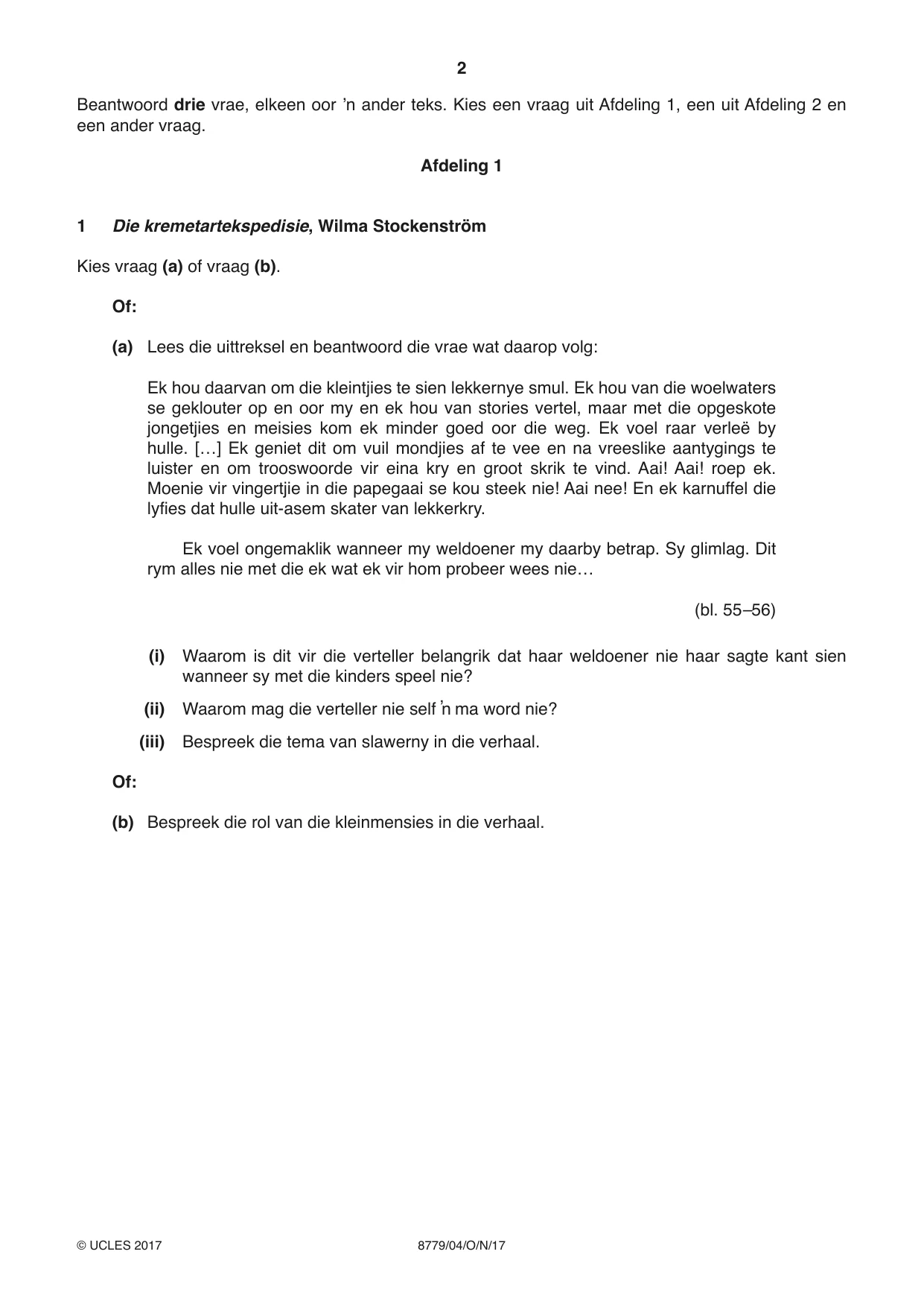 Cambridge A Level Afrikaans - First Language (AS Level only) 8779 2017 Oct/Nov Paper 4 · Variant 1 question paper, page 2 of 8