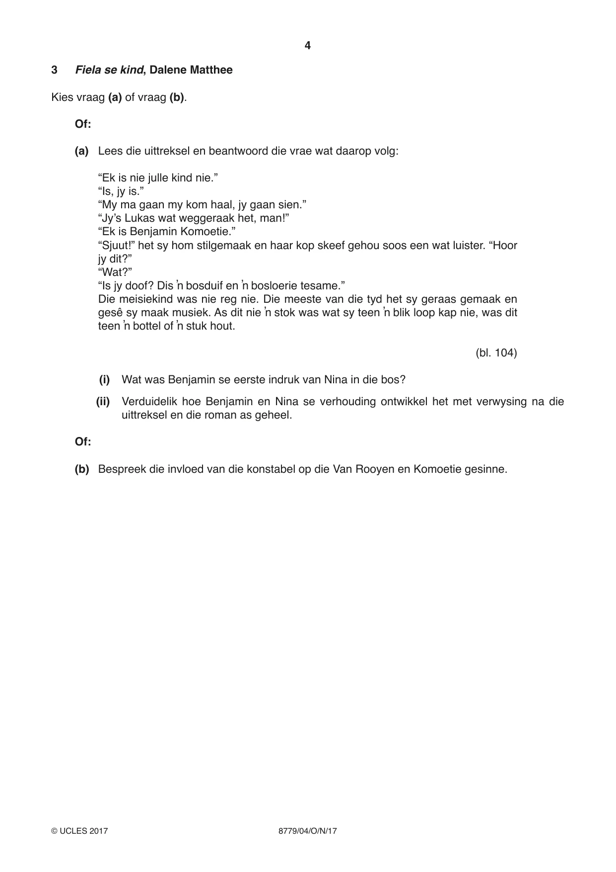 Cambridge A Level Afrikaans - First Language (AS Level only) 8779 2017 Oct/Nov Paper 4 · Variant 1 question paper, page 4 of 8