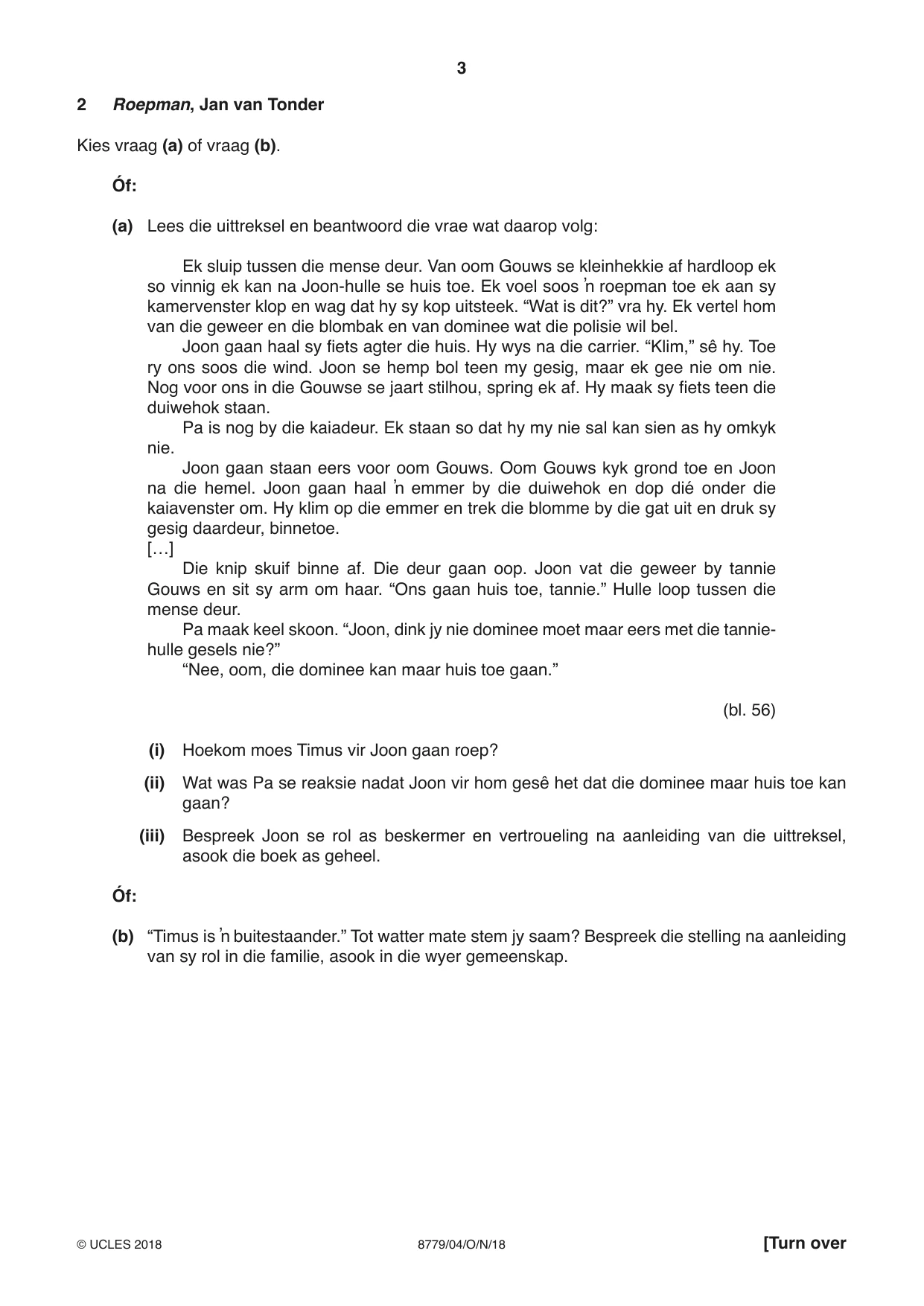 Cambridge A Level Afrikaans - First Language (AS Level only) 8779 2018 Oct/Nov Paper 4 · Variant 0 question paper, page 3 of 8