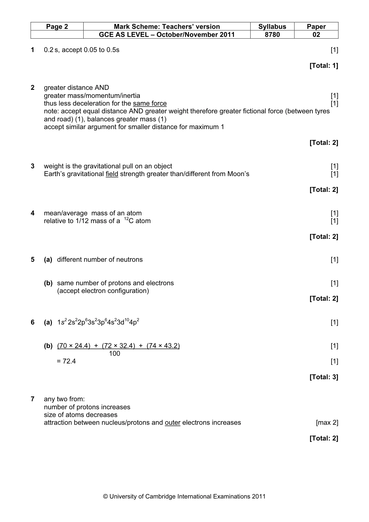 Mark scheme, page 2 of 4