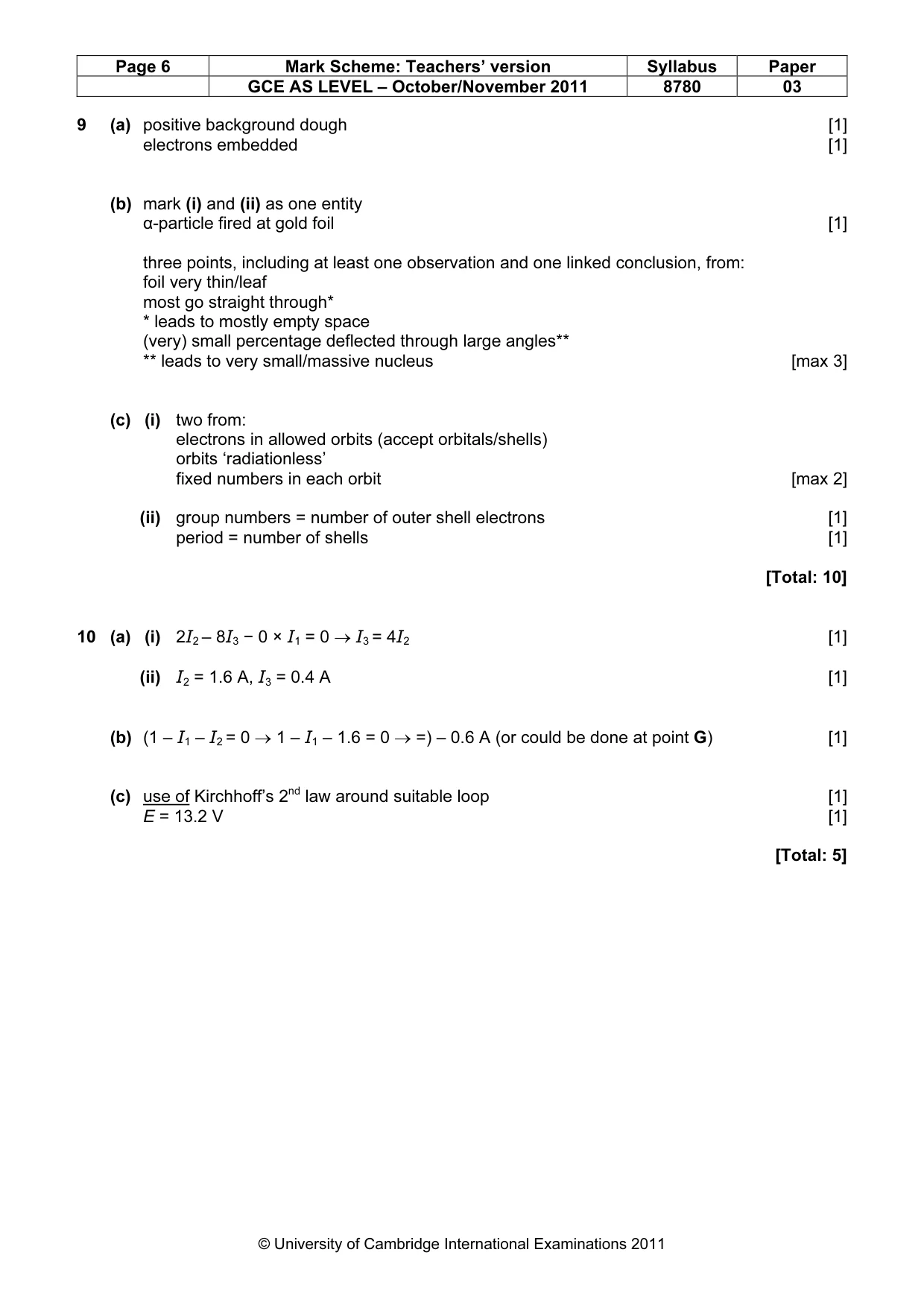 Mark scheme, page 6 of 7