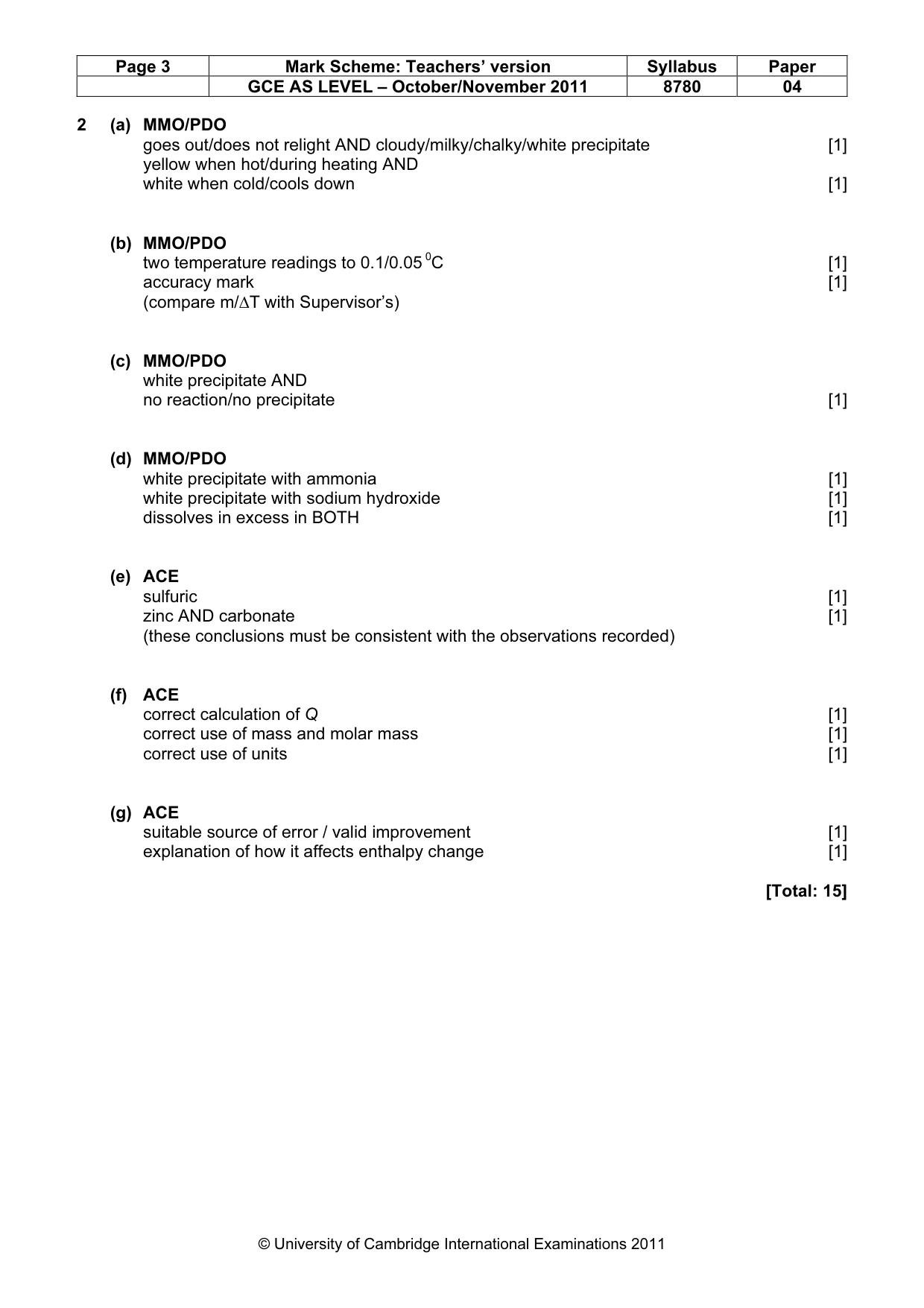 Mark scheme, page 3 of 3
