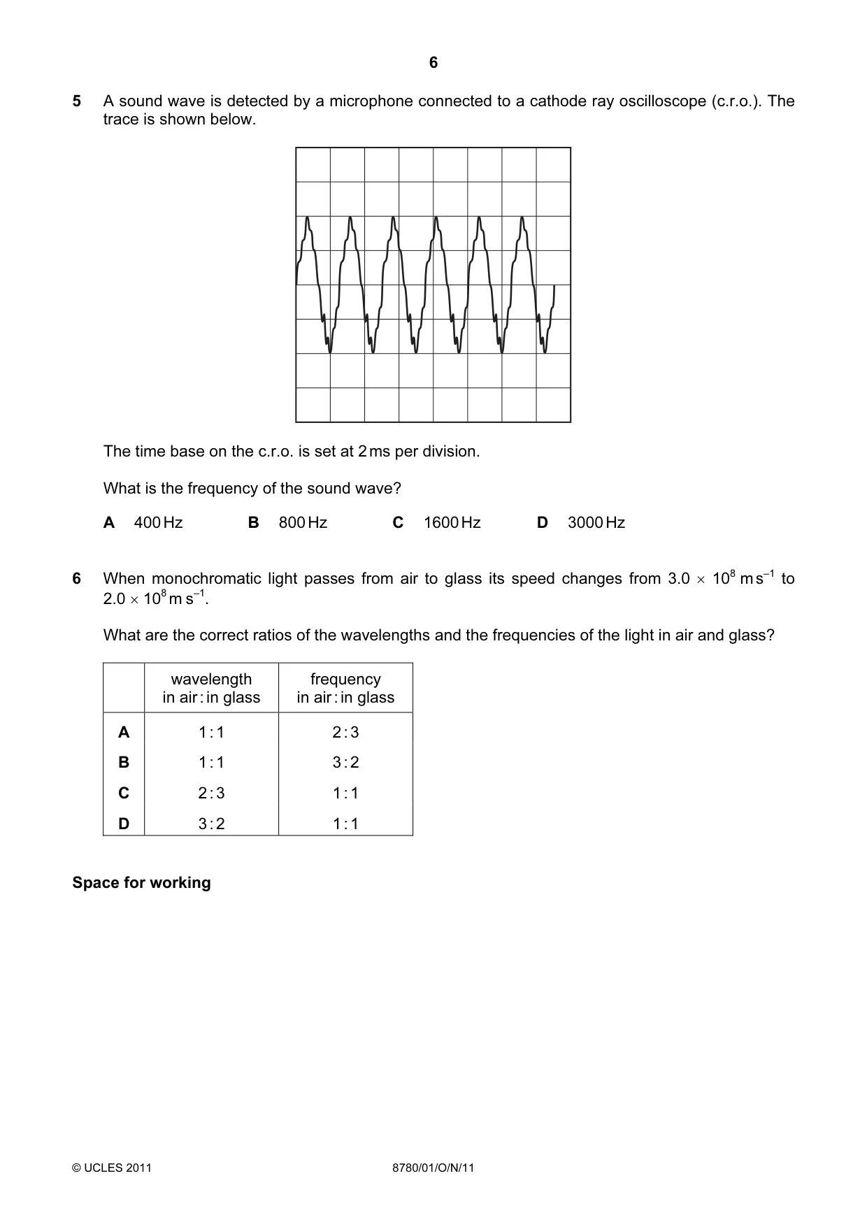 Cambridge A Level Physical Science 8780 2011 Oct/Nov Paper 1 · Variant 1 question paper, page 6 of 16