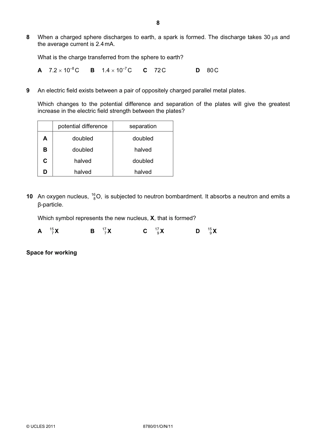 Cambridge A Level Physical Science 8780 2011 Oct/Nov Paper 1 · Variant 1 question paper, page 8 of 16