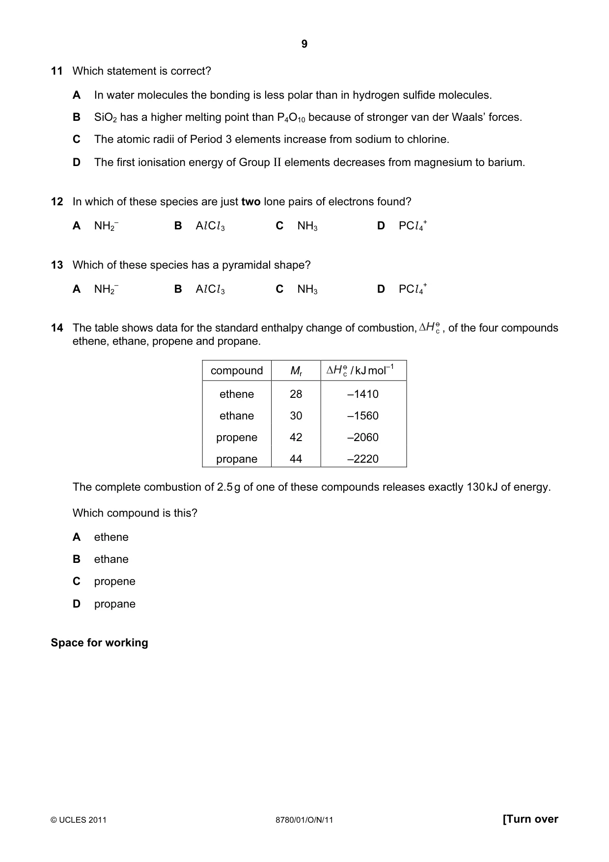 Cambridge A Level Physical Science 8780 2011 Oct/Nov Paper 1 · Variant 1 question paper, page 9 of 16