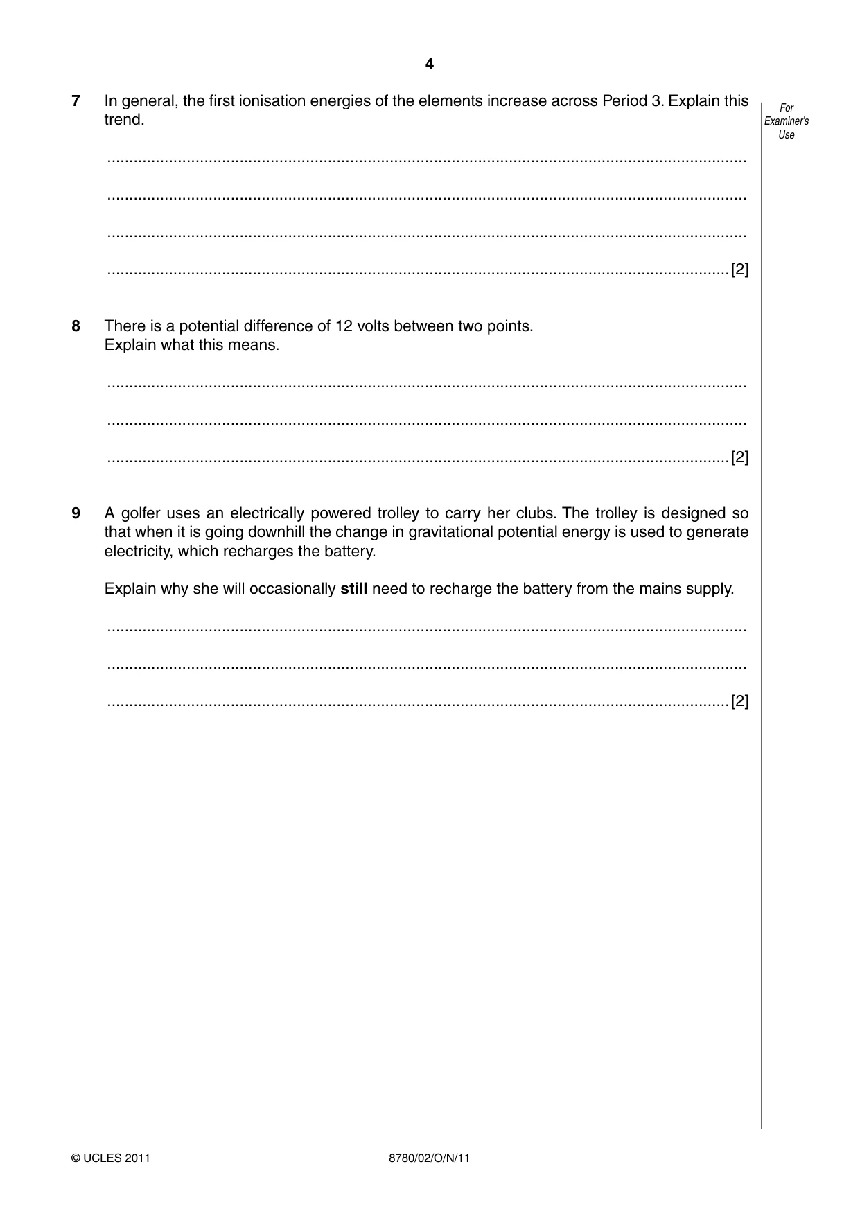Cambridge A Level Physical Science 8780 2011 Oct/Nov Paper 2 · Variant 1 question paper, page 4 of 8