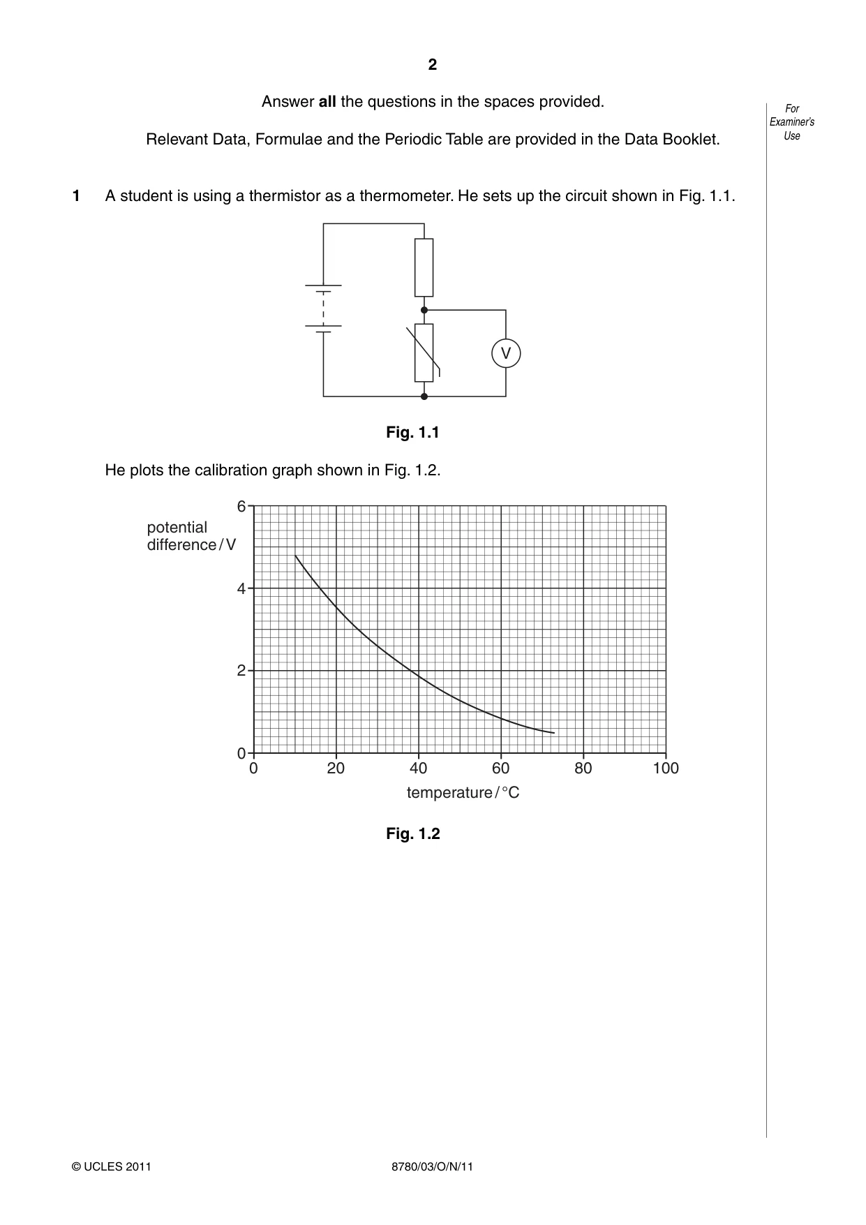 Cambridge A Level Physical Science 8780 2011 Oct/Nov Paper 3 · Variant 1 question paper, page 2 of 20