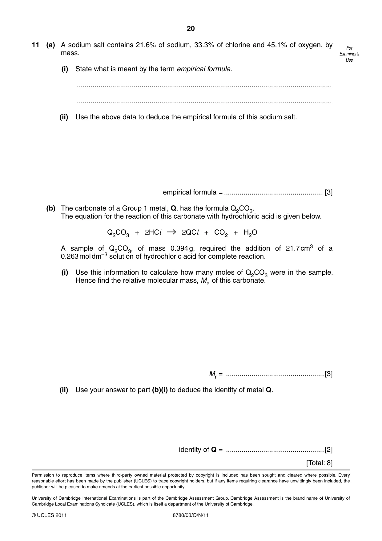 Cambridge A Level Physical Science 8780 2011 Oct/Nov Paper 3 · Variant 1 question paper, page 20 of 20
