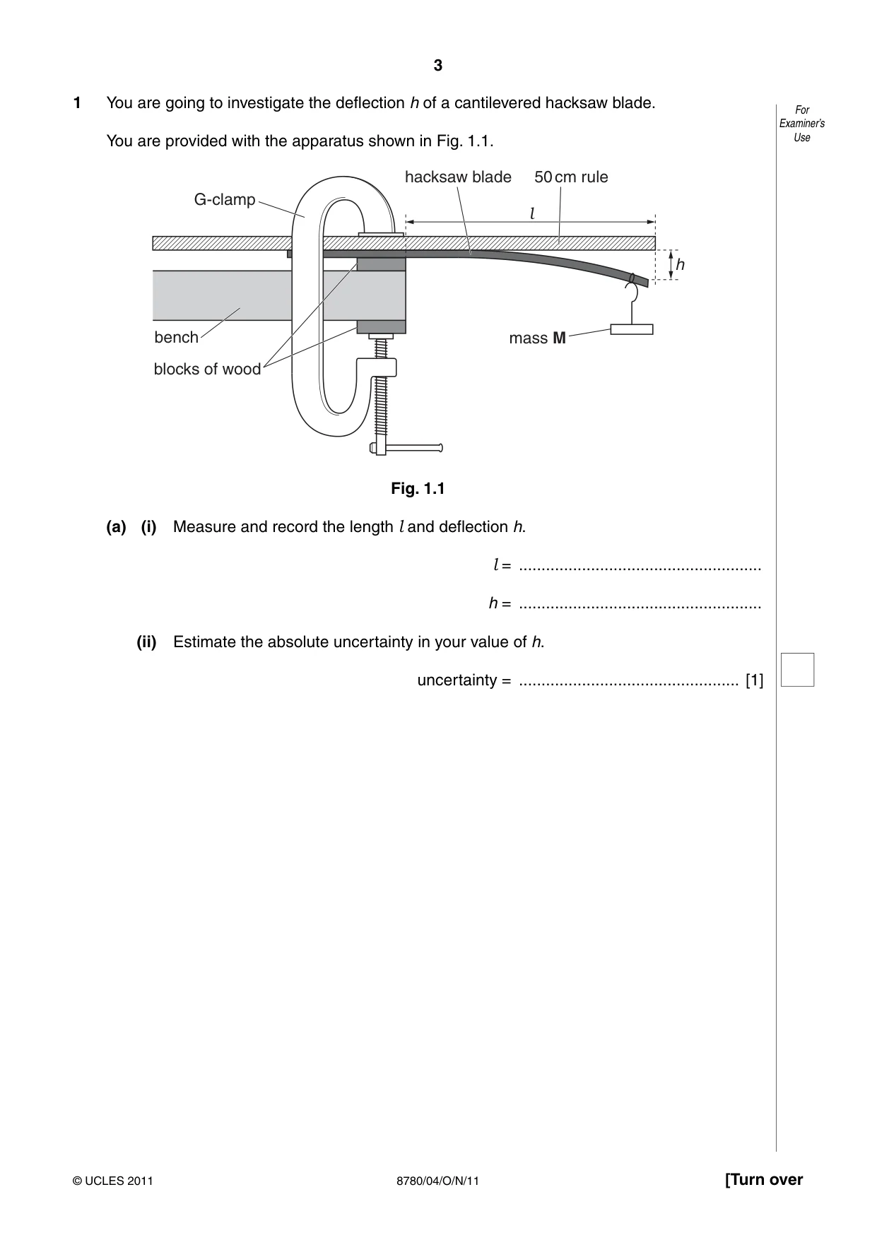 Cambridge A Level Physical Science 8780 2011 Oct/Nov Paper 4 · Variant 1 question paper, page 3 of 12