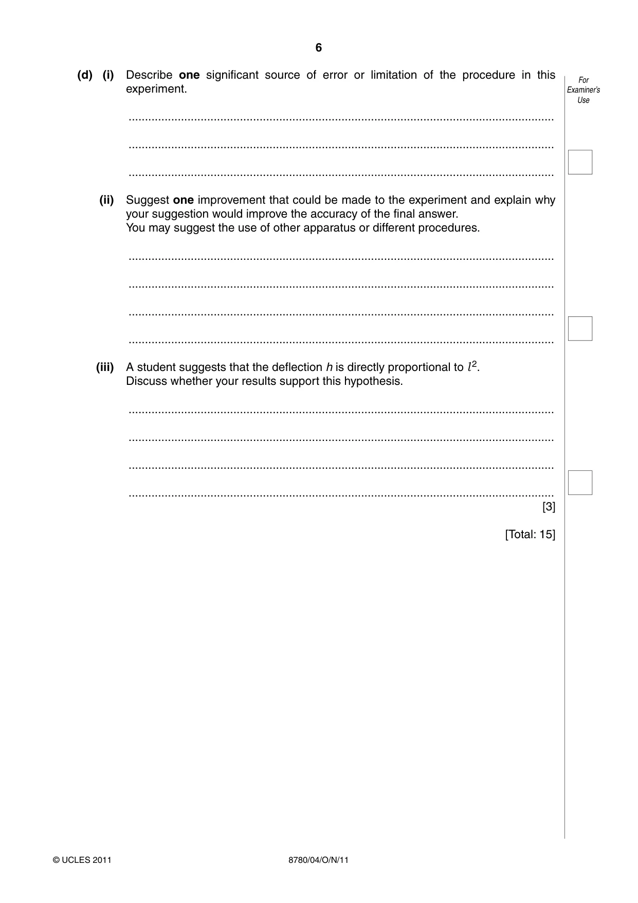 Cambridge A Level Physical Science 8780 2011 Oct/Nov Paper 4 · Variant 1 question paper, page 6 of 12
